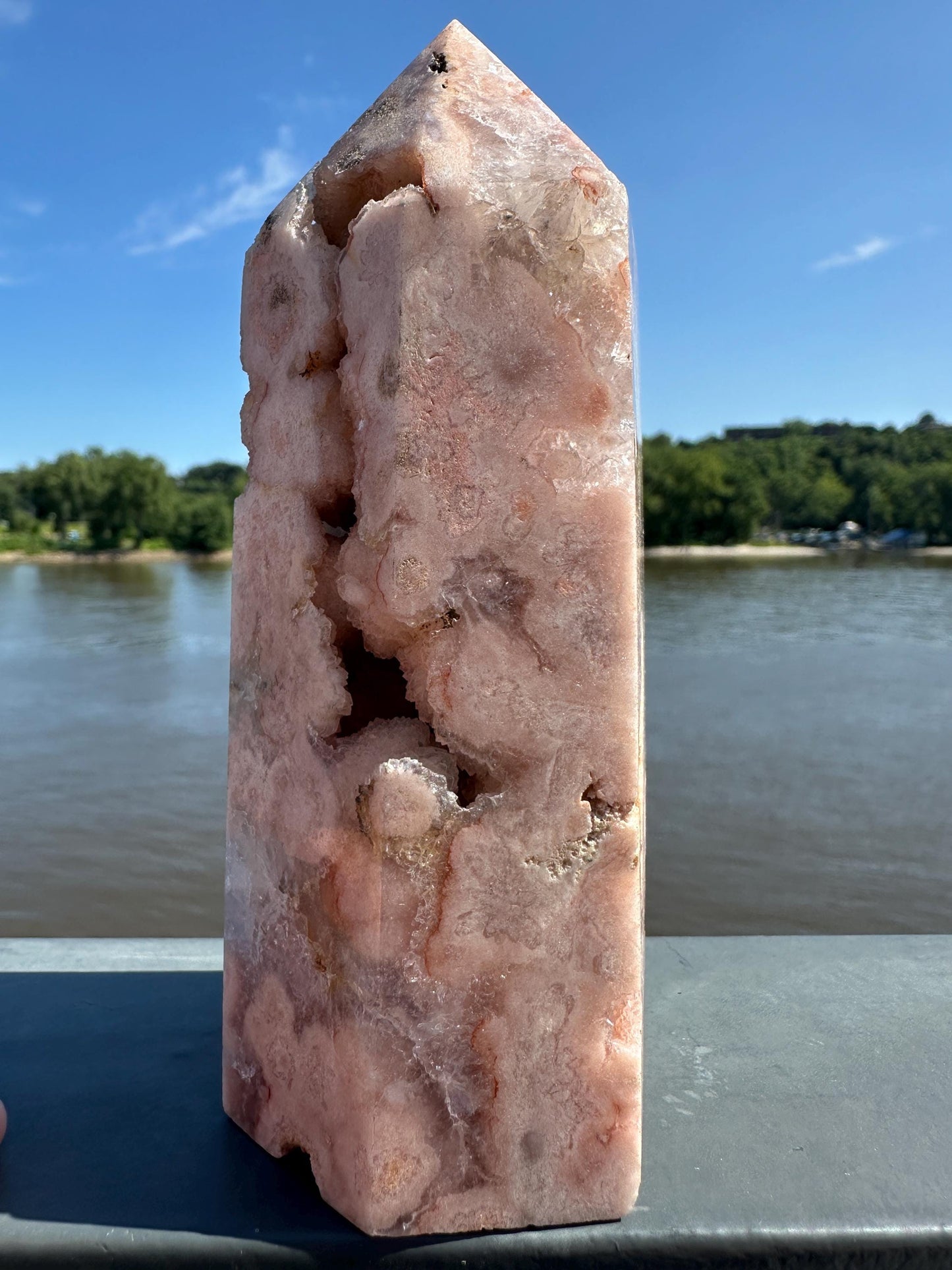 Stunning Pink Amethyst Flower Agate Large Polished Tower with Druzy