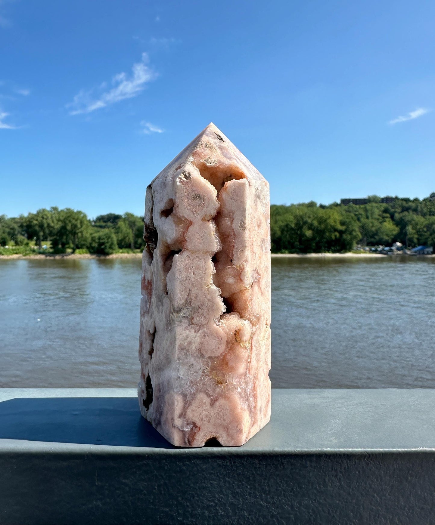 Stunning Pink Amethyst Flower Agate Large Polished Tower with Druzy