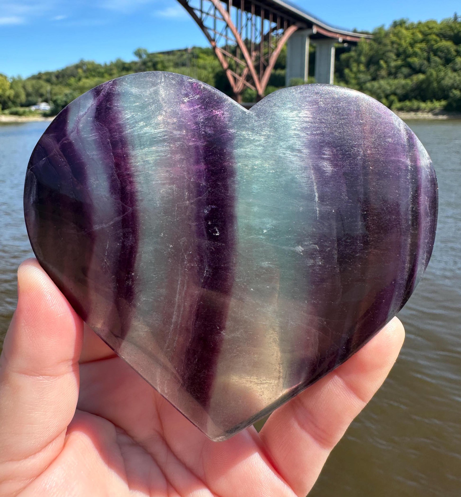 Gorgeous Large Fluorite Polished Heart Carving