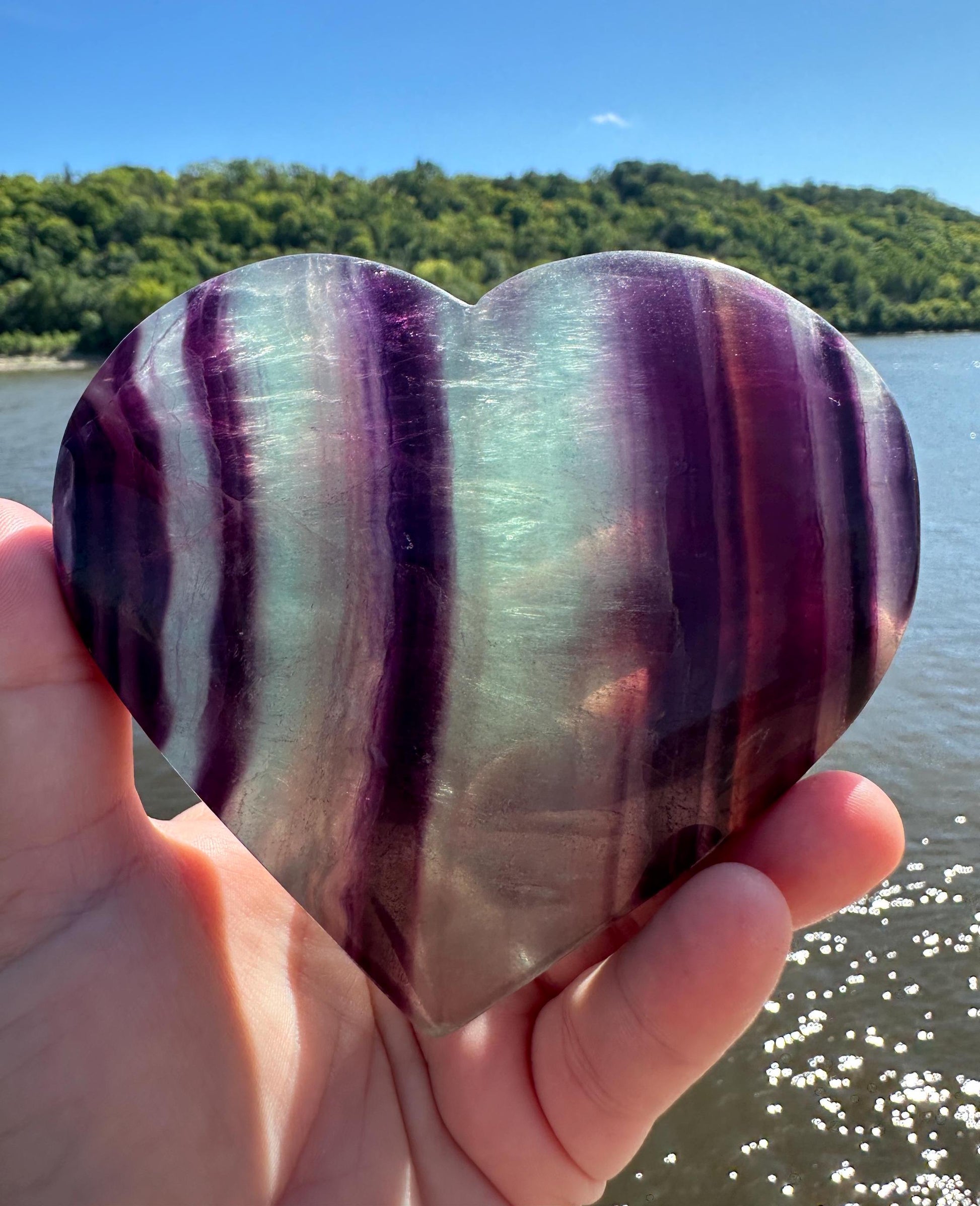 Gorgeous Large Fluorite Polished Heart Carving