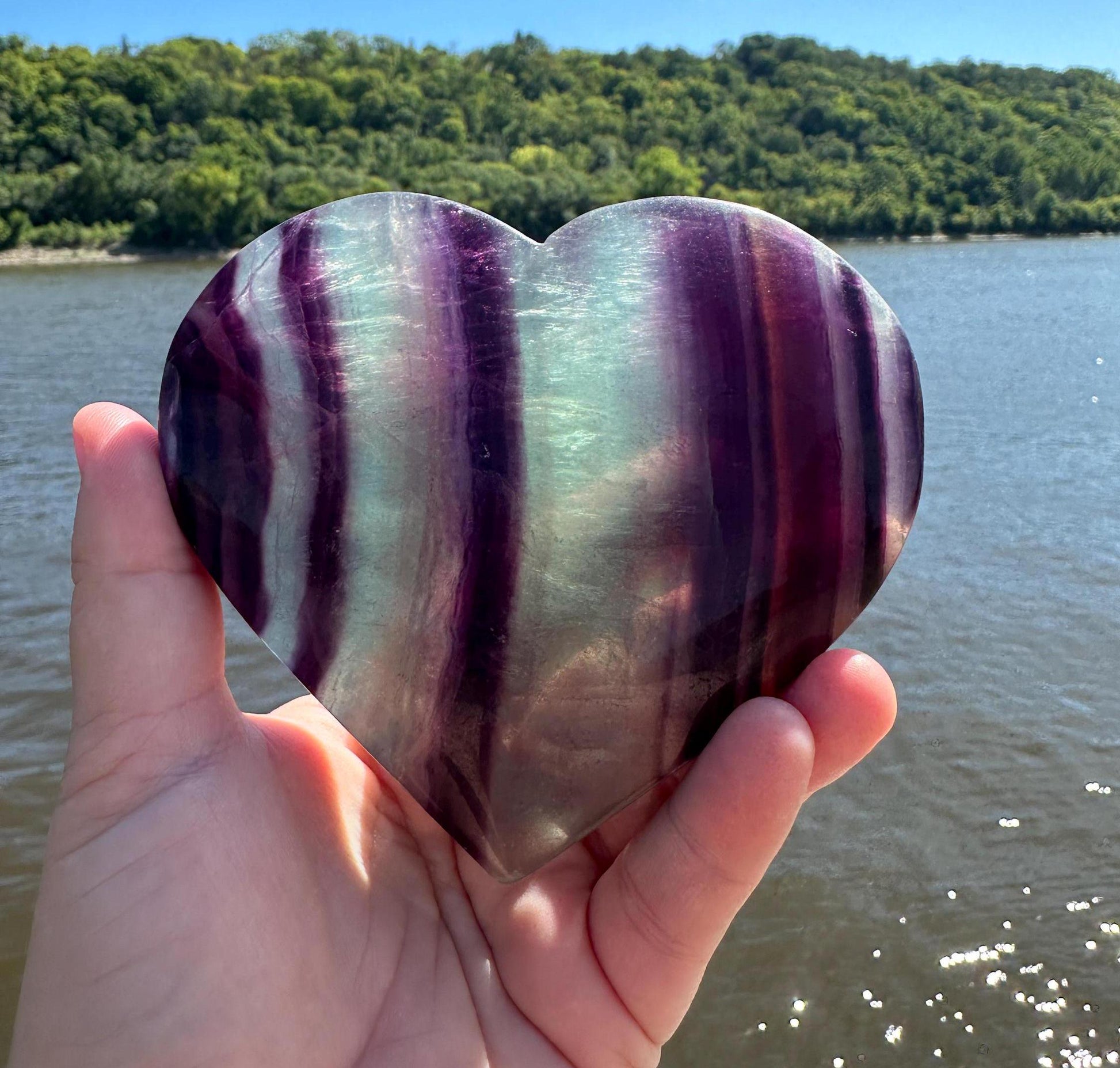 Gorgeous Large Fluorite Polished Heart Carving