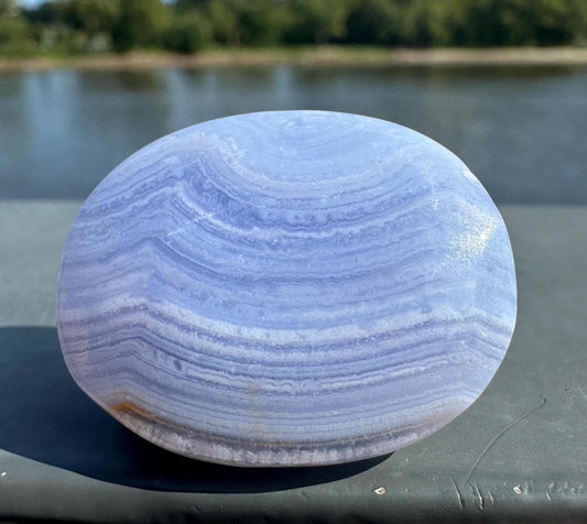 Mini Blue Lace Agate Palm Stone with Gorgeous Banding