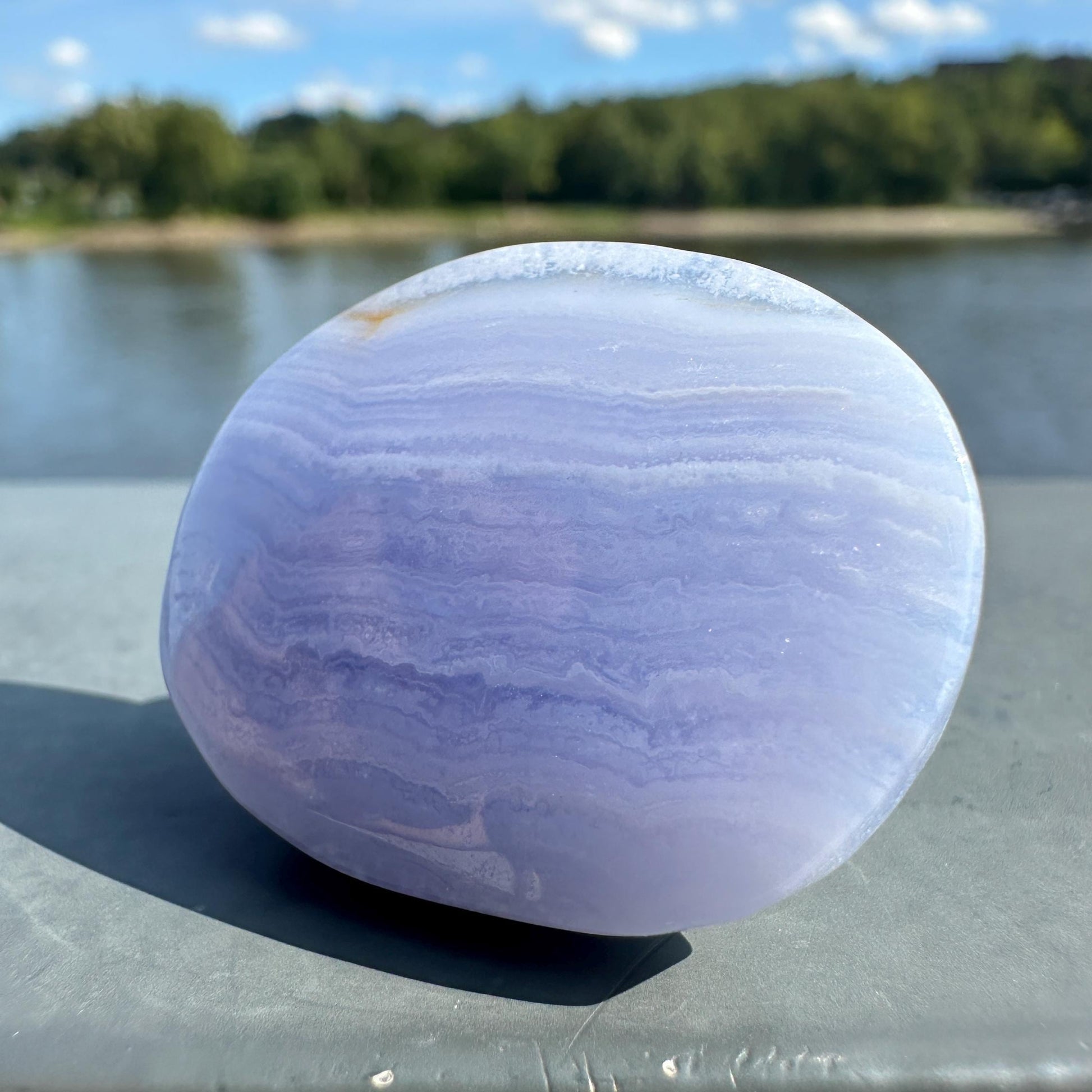 Mini Blue Lace Agate Palm Stone with Gorgeous Banding