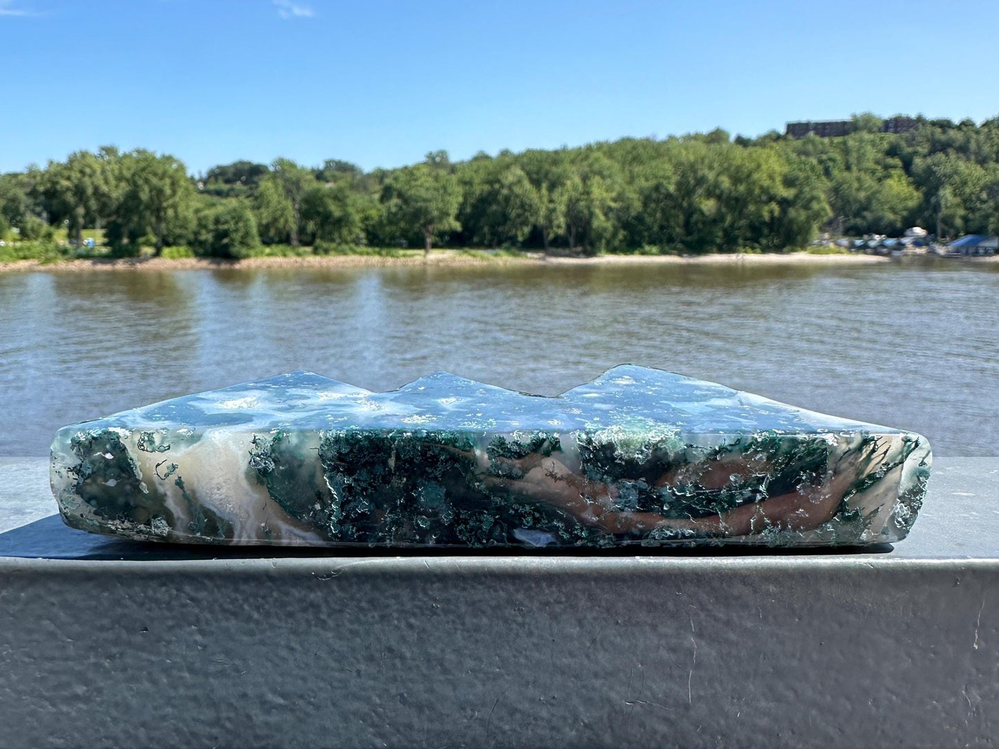 Beautiful Moss Agate Mountain Carving | Pencil Holder Carving