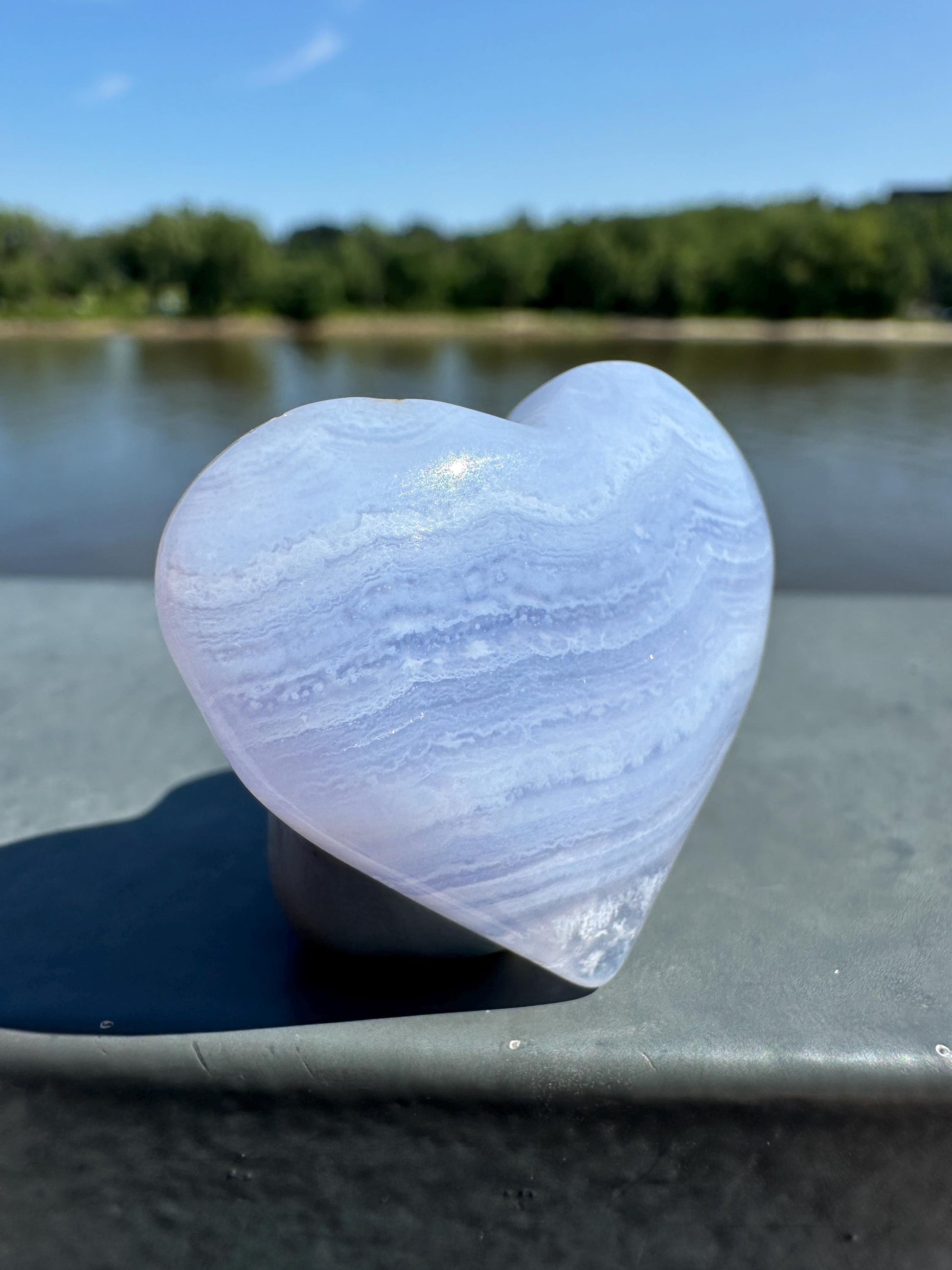 Blue Lace Agate Heart Carving with Gorgeous Banding