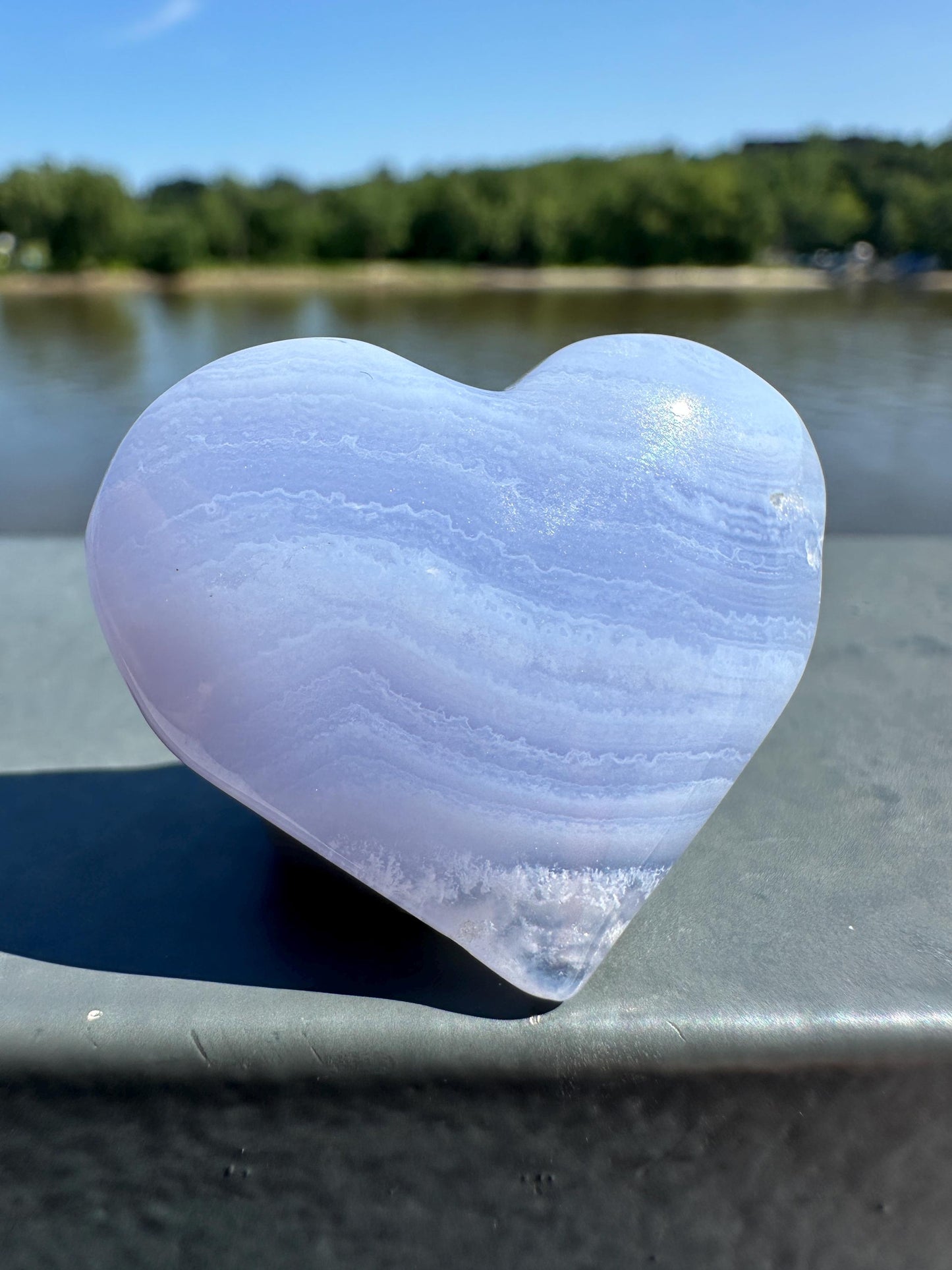 Blue Lace Agate Heart Carving with Gorgeous Banding