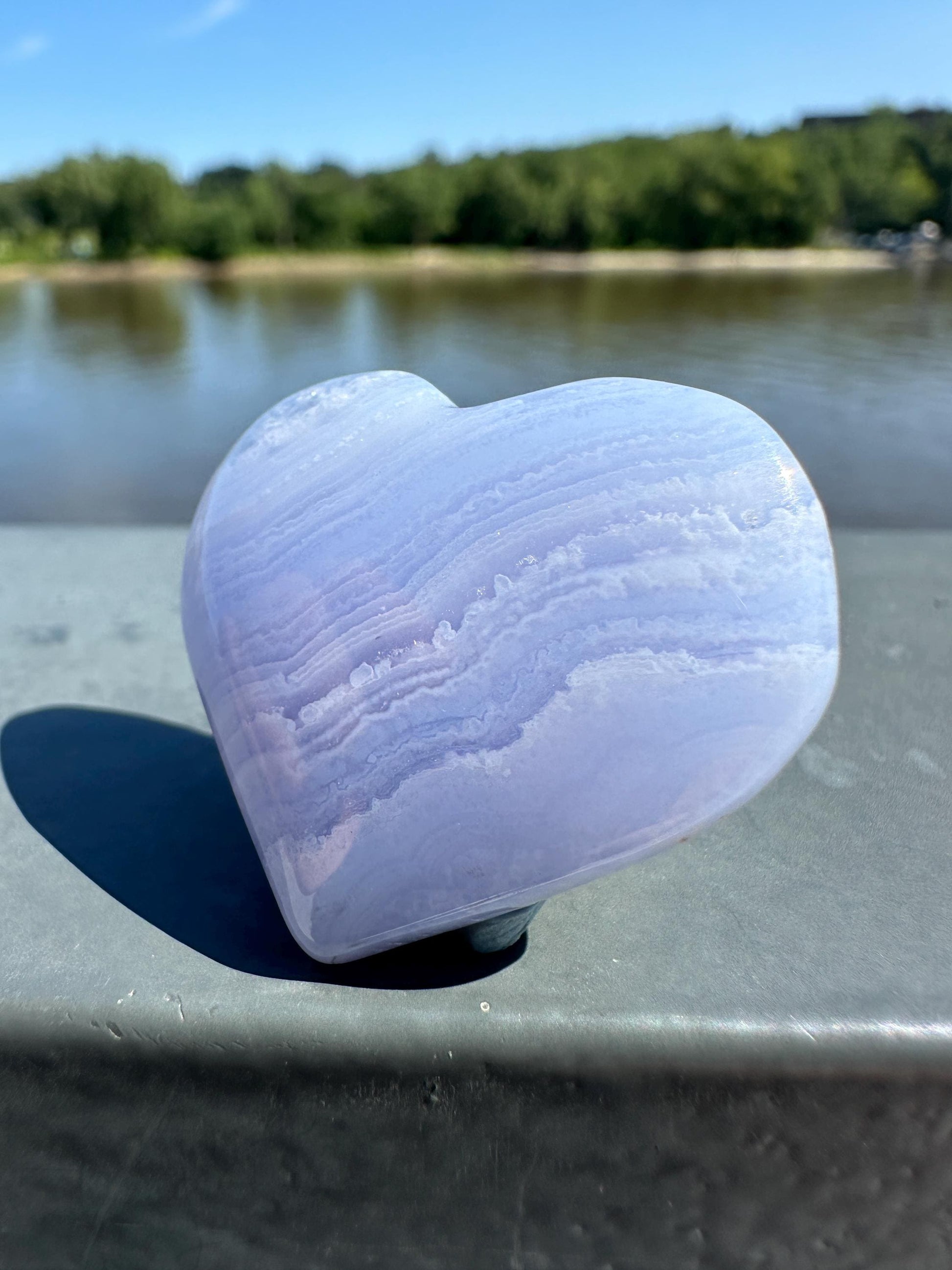 Blue Lace Agate Heart Carving with Gorgeous Banding