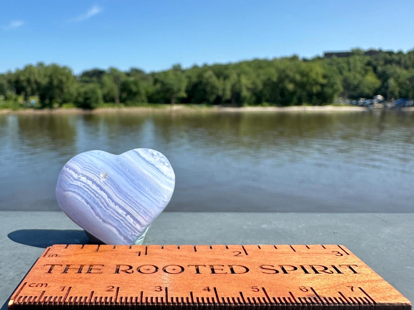 Blue Lace Agate Heart Carving with Gorgeous Banding