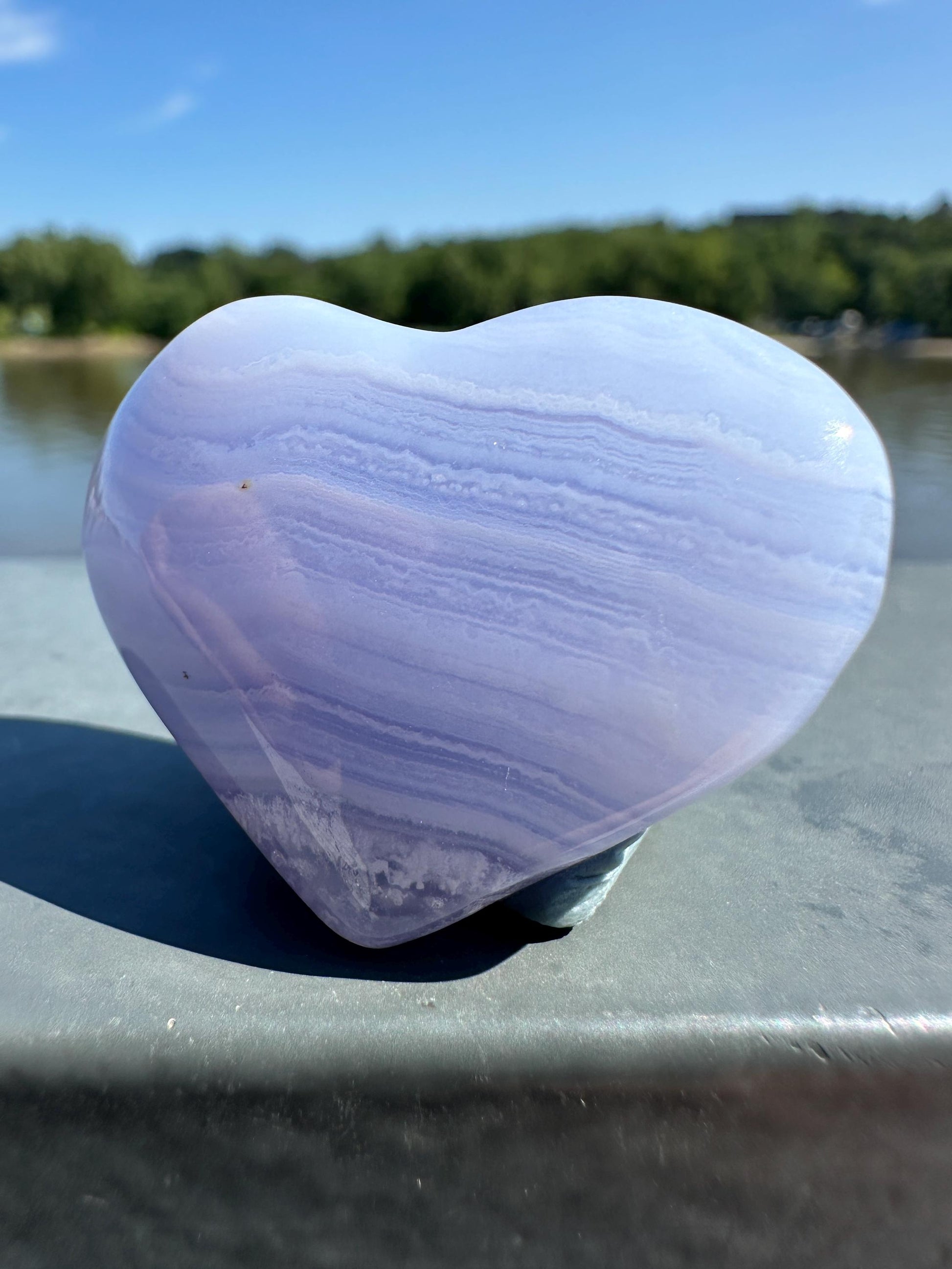 Blue Lace Agate Heart Carving with Gorgeous Banding