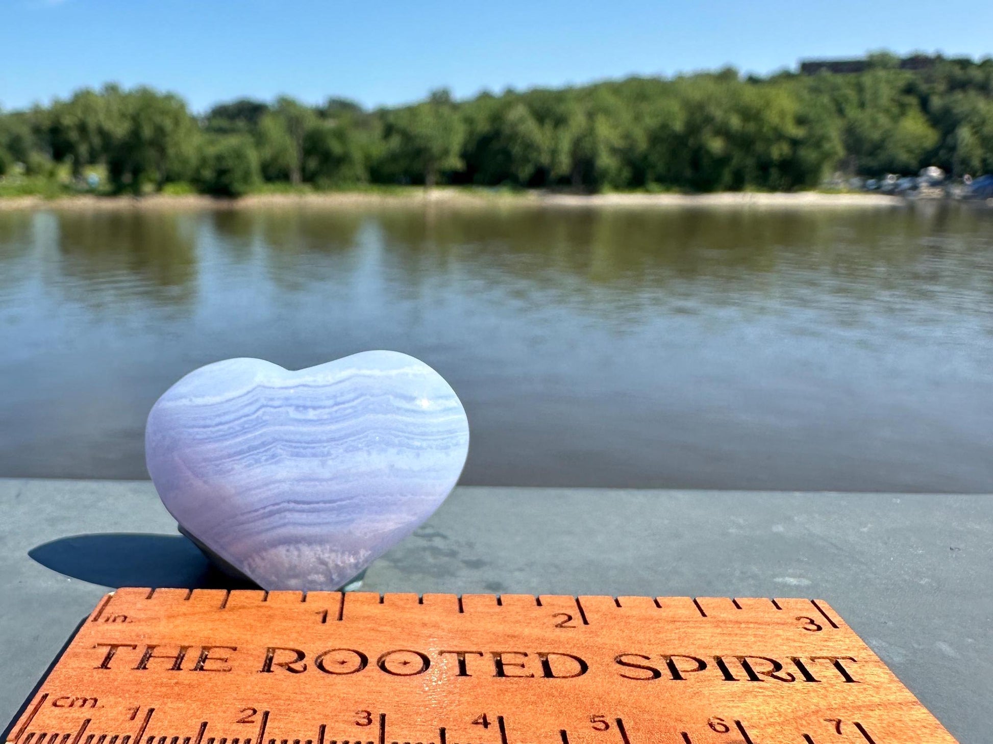 Blue Lace Agate Heart Carving with Gorgeous Banding