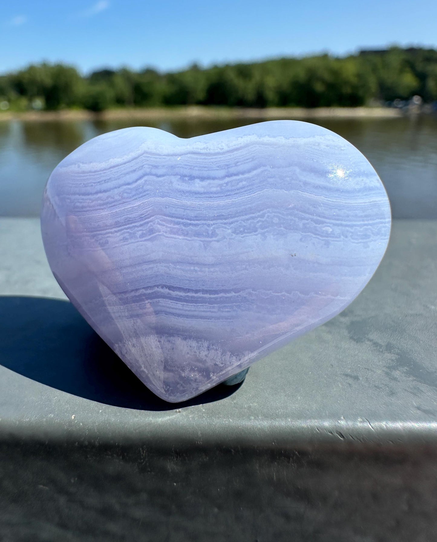 Blue Lace Agate Heart Carving with Gorgeous Banding