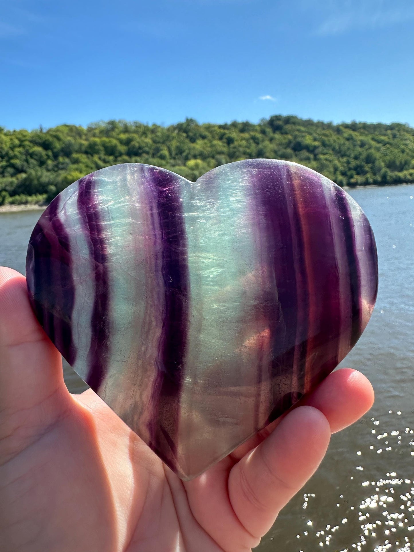 Gorgeous Large Fluorite Polished Heart Carving