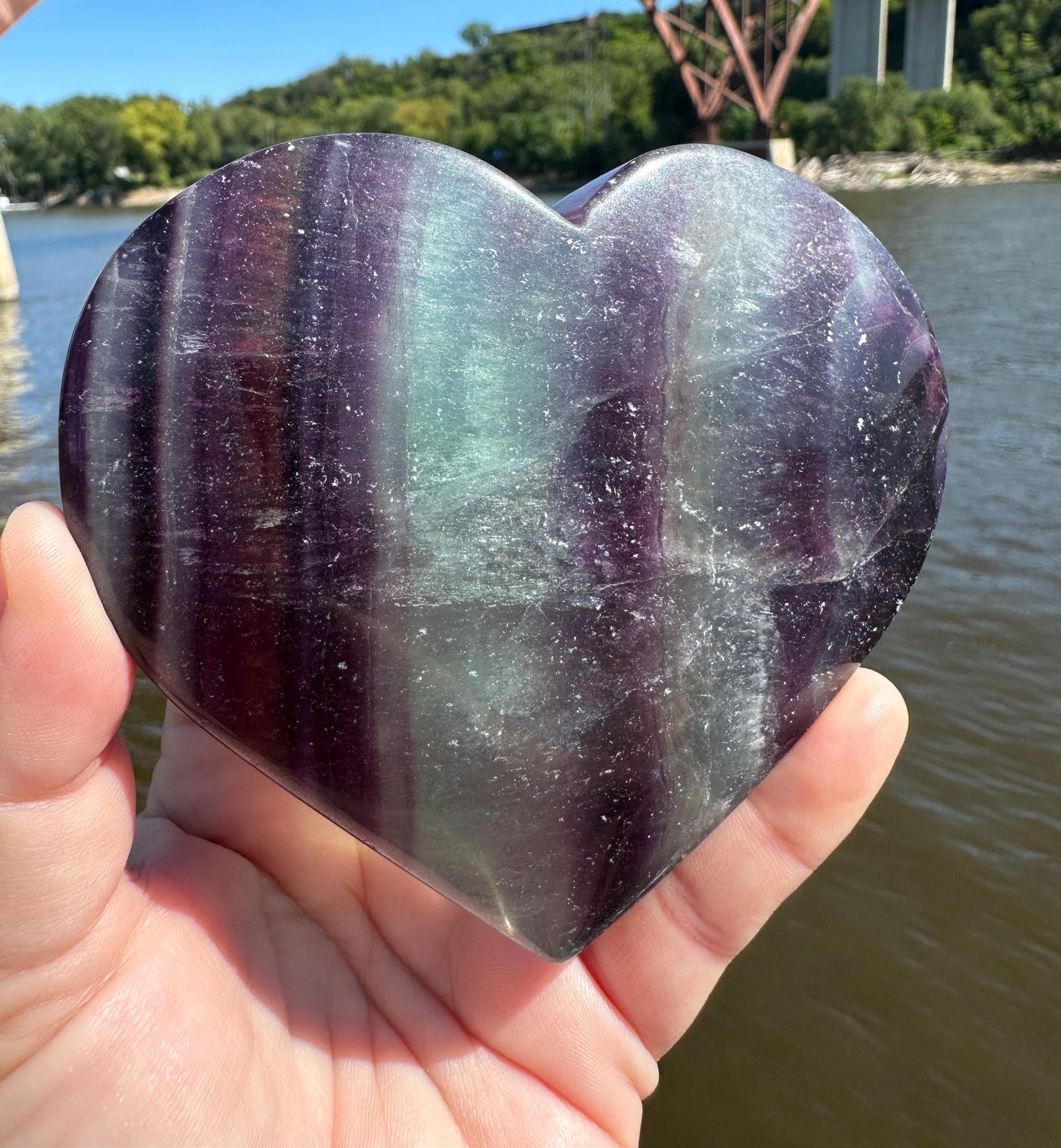 Gorgeous Large Fluorite Polished Heart Carving