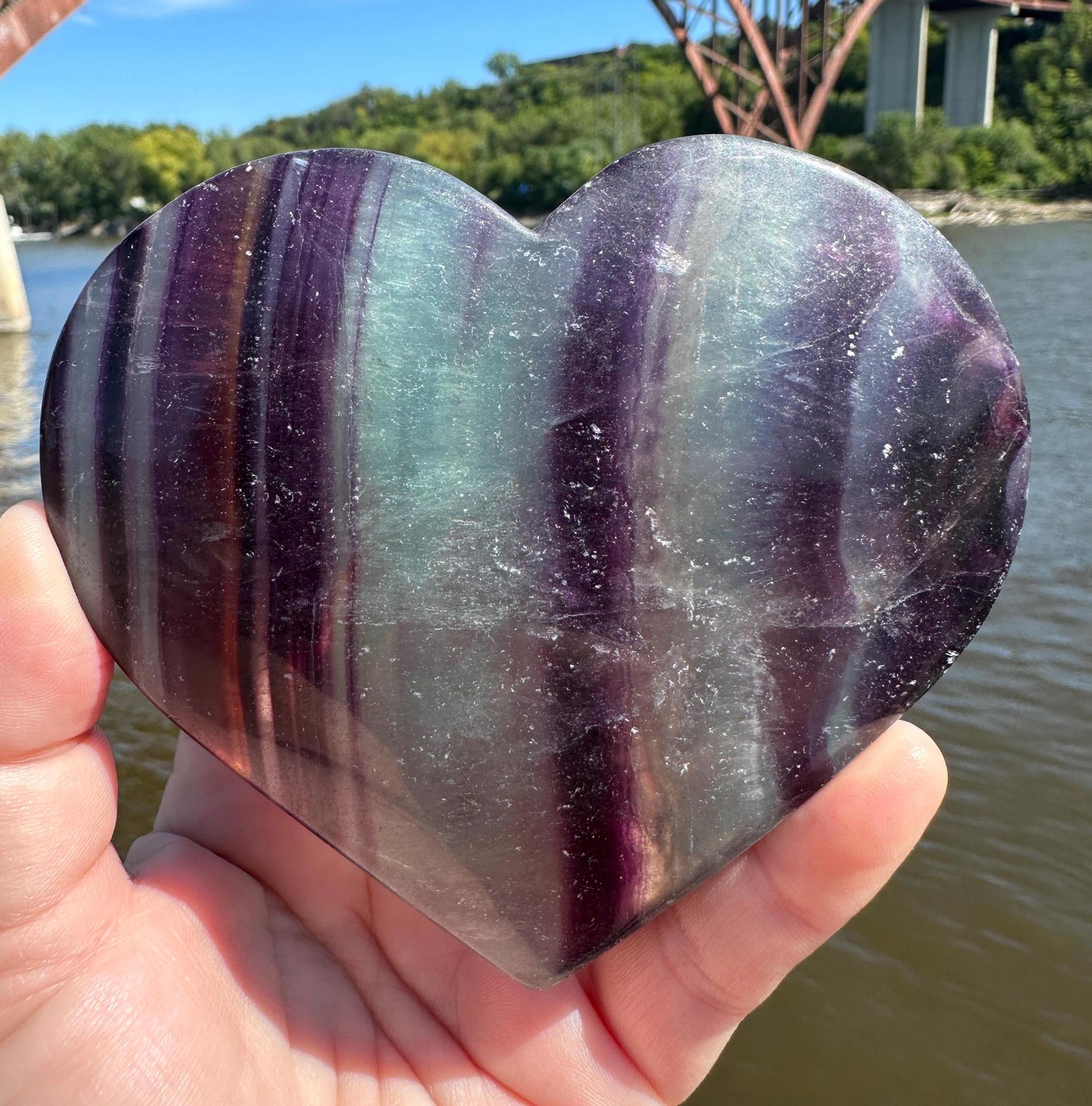 Gorgeous Large Fluorite Polished Heart Carving