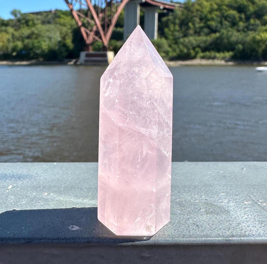 High Quality Rose Quartz Tower from Brazil | Sphere Palm Stone Obelisk Tower | Healing Crystal | Heart Chakra