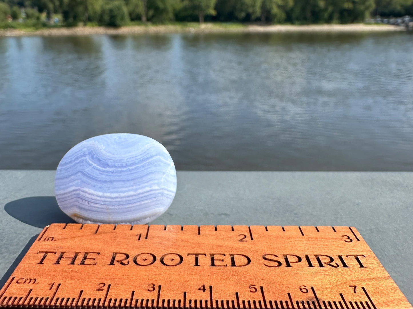 Mini Blue Lace Agate Palm Stone with Gorgeous Banding