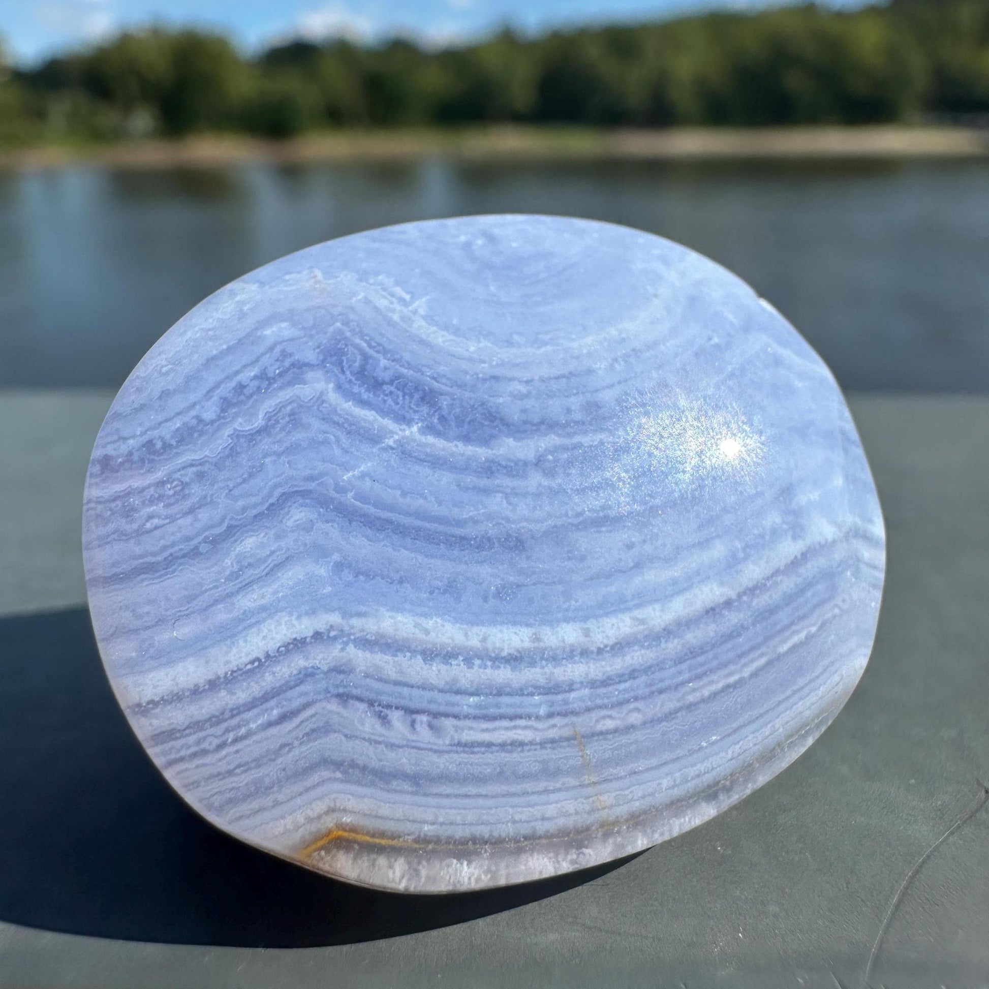 Mini Blue Lace Agate Palm Stone with Gorgeous Banding