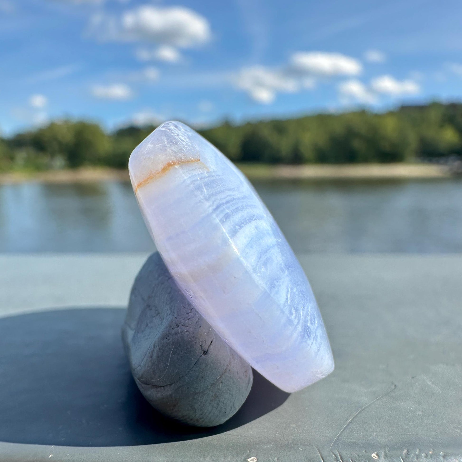 Mini Blue Lace Agate Palm Stone with Gorgeous Banding