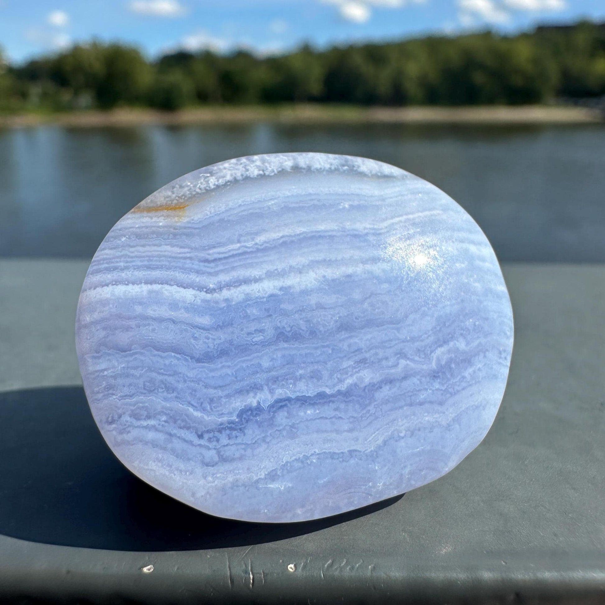 Mini Blue Lace Agate Palm Stone with Gorgeous Banding