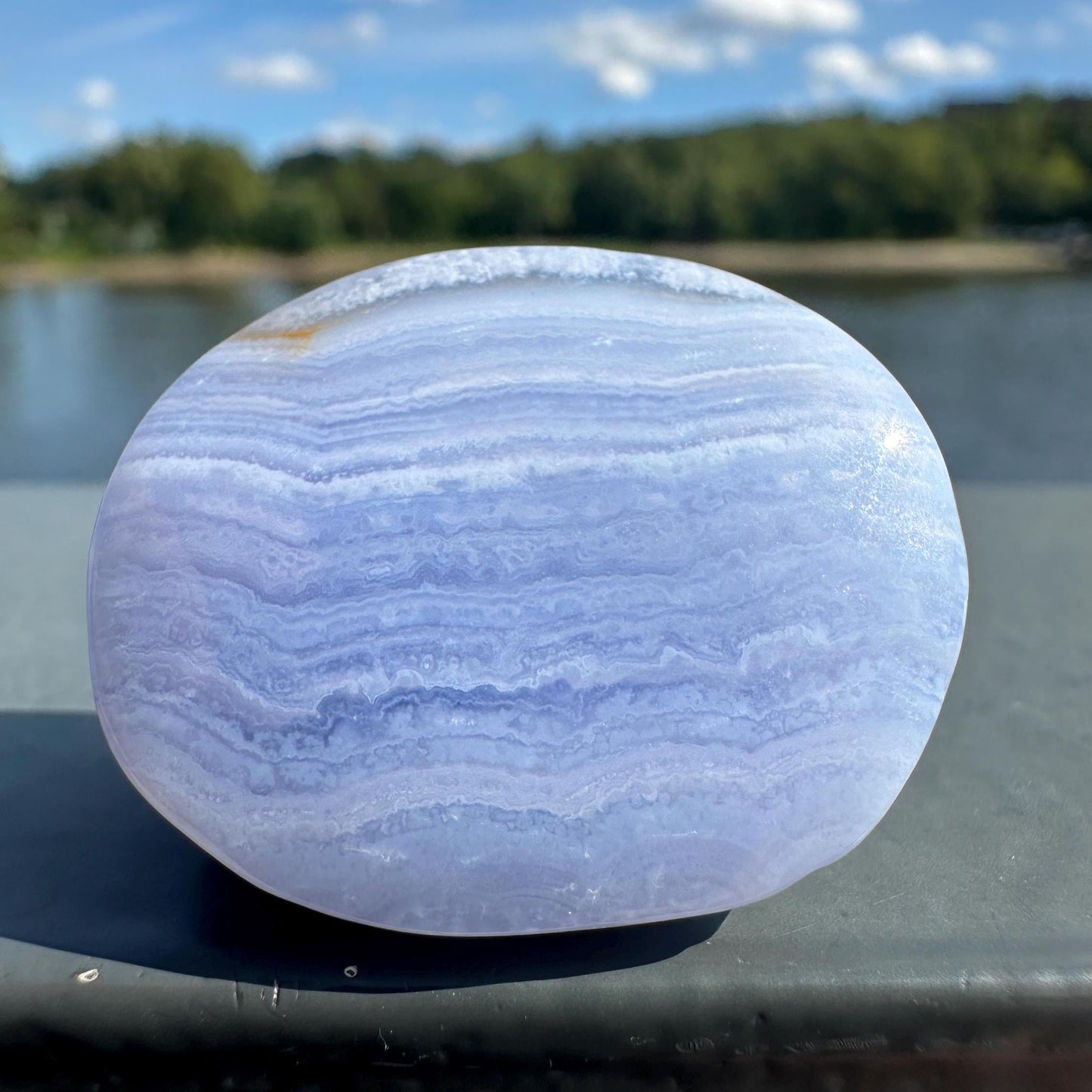 Mini Blue Lace Agate Palm Stone with Gorgeous Banding