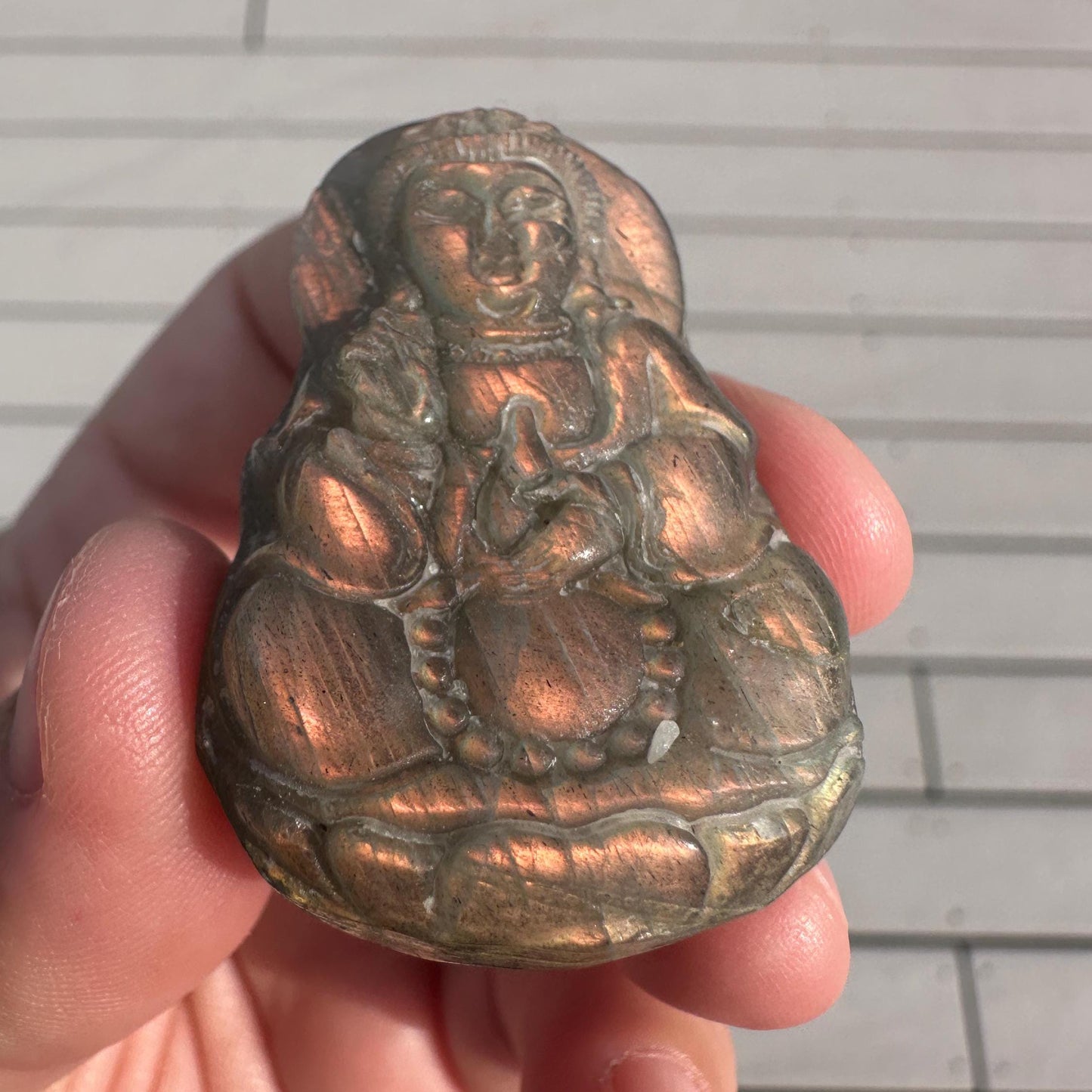 Flashy Labradorite Kwan Yin Carving | Guan Yin Goddess