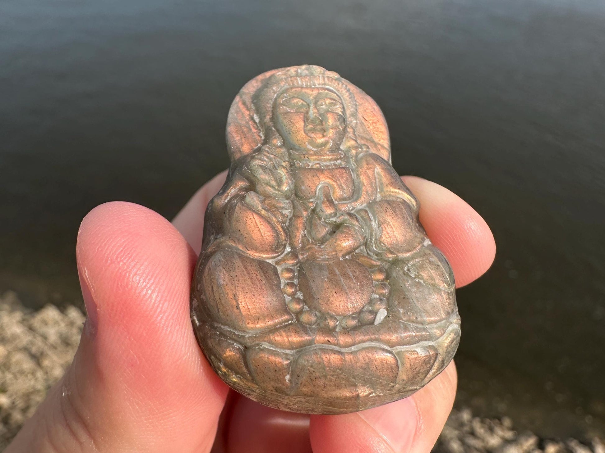 Flashy Labradorite Kwan Yin Carving | Guan Yin Goddess