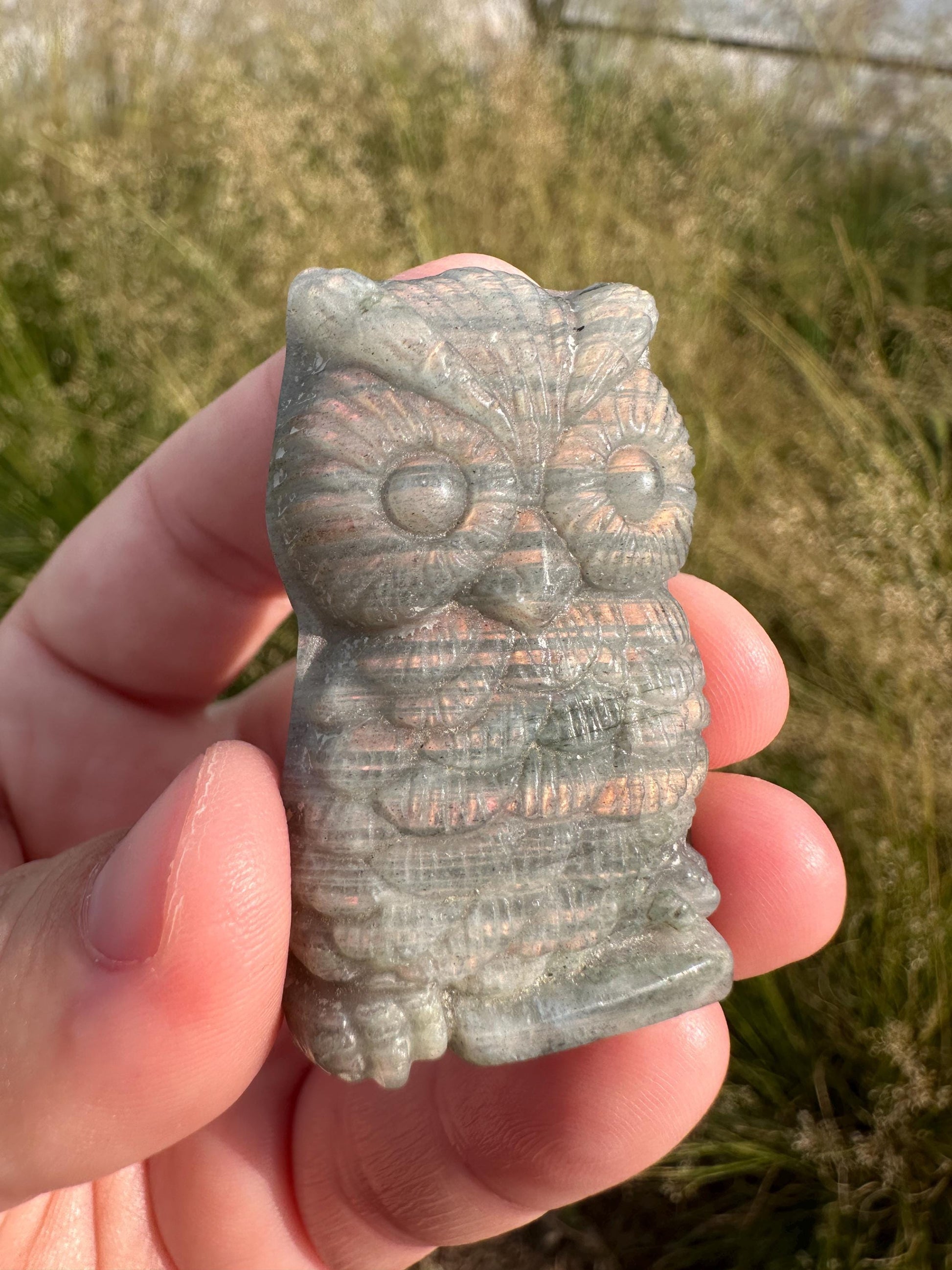 Flashy Labradorite Owl Carving | Animal Carvings