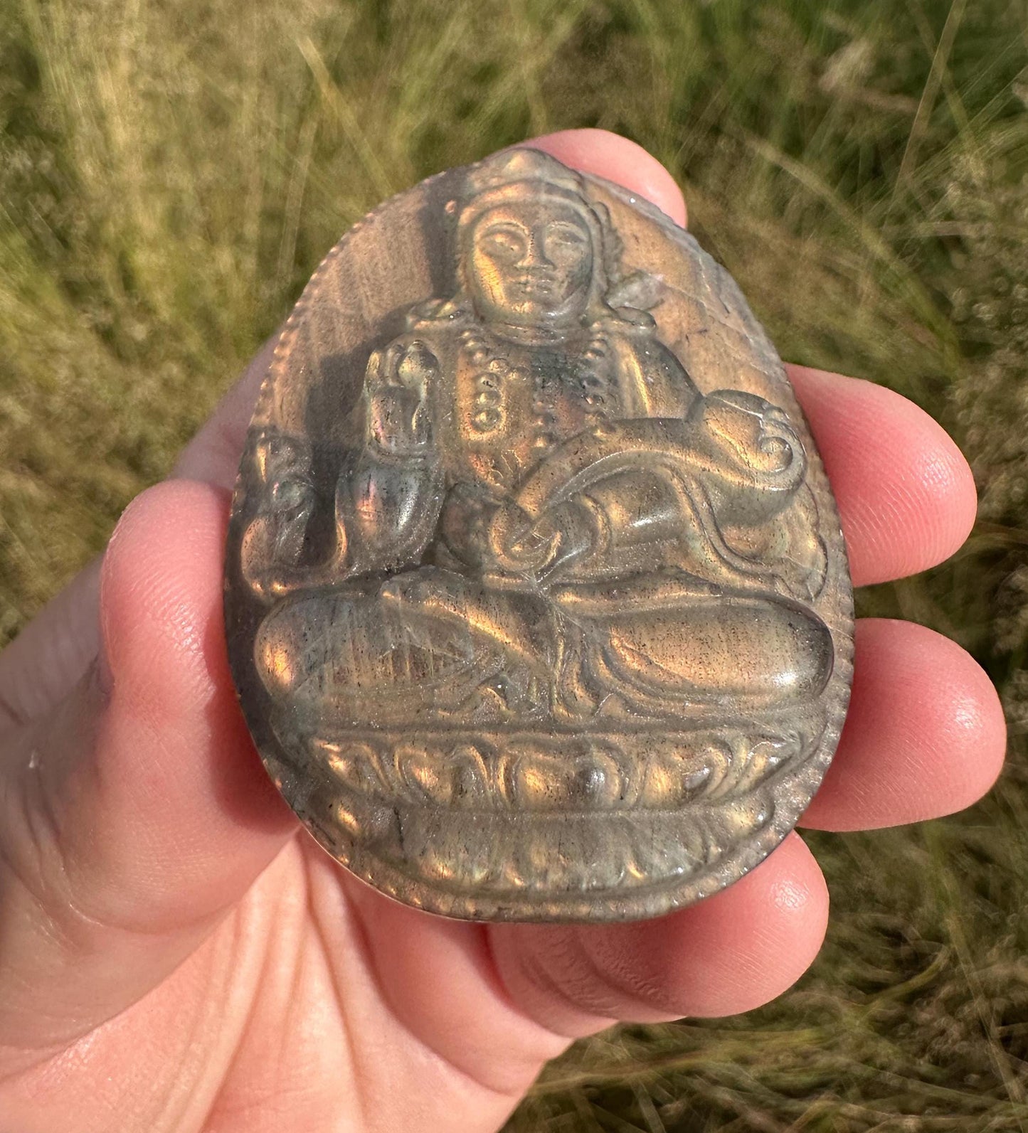 Flashy Labradorite Kwan Yin Carving | Guan Yin Goddess