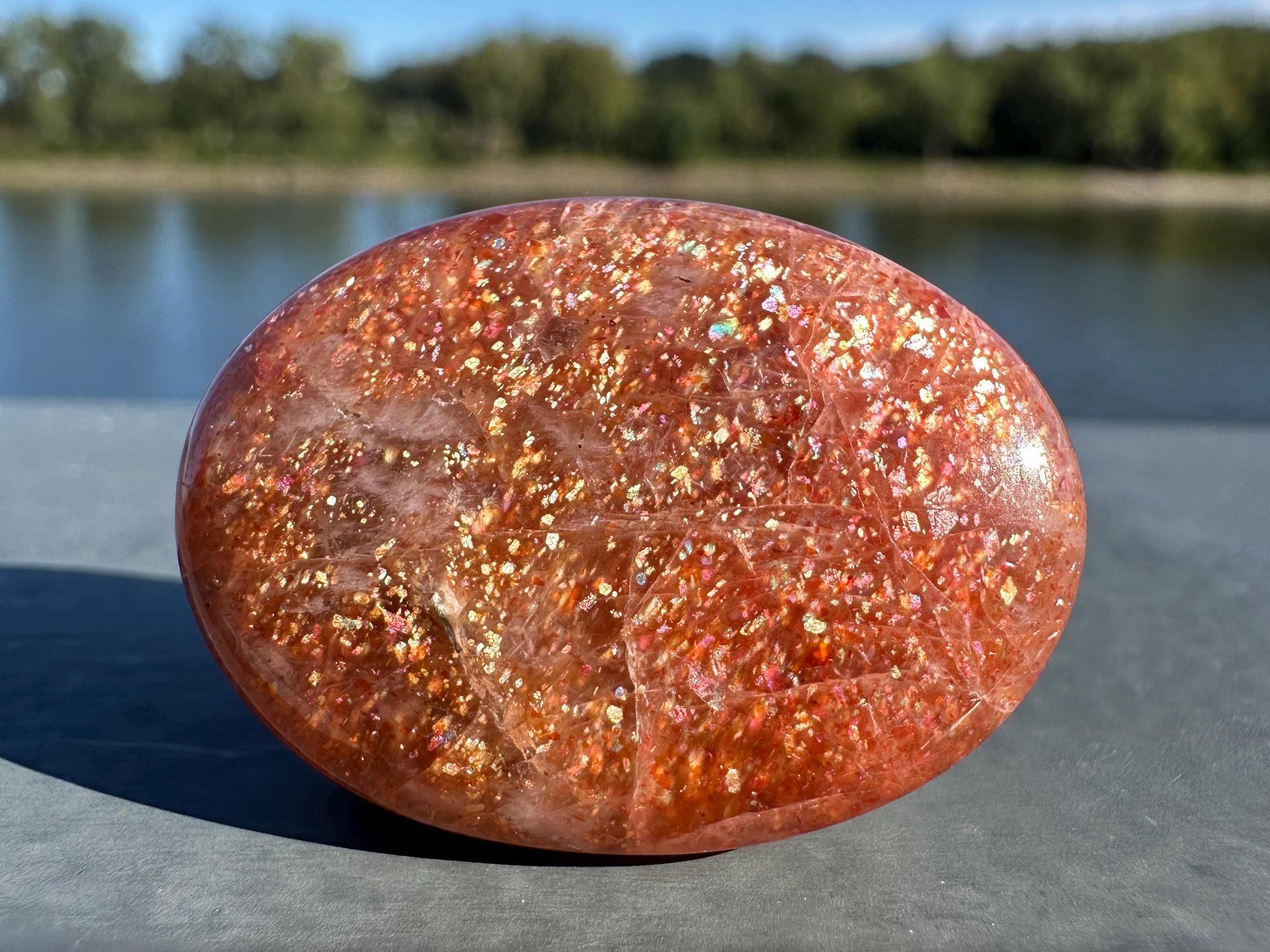 Stunning Natural High Quality Gorgeous Sunstone Palm Stone | Mini Button Palm Stone