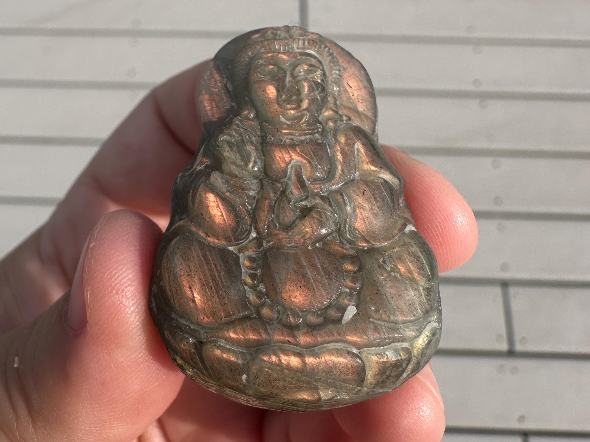 Flashy Labradorite Kwan Yin Carving | Guan Yin Goddess