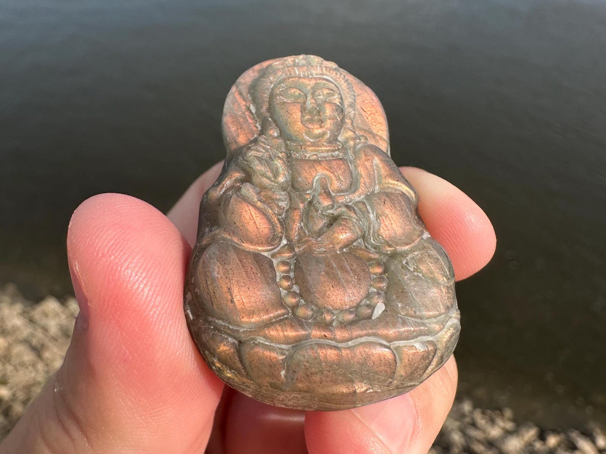 Flashy Labradorite Kwan Yin Carving | Guan Yin Goddess