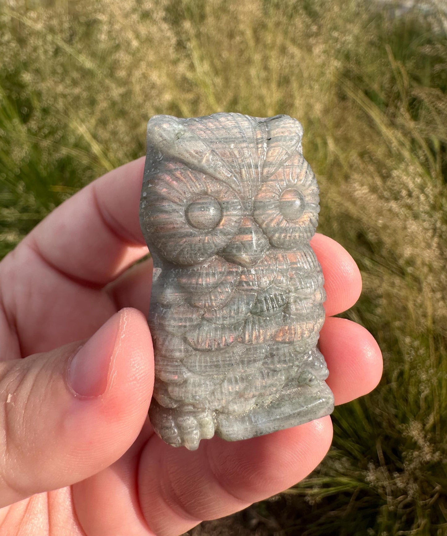 Flashy Labradorite Owl Carving | Animal Carvings