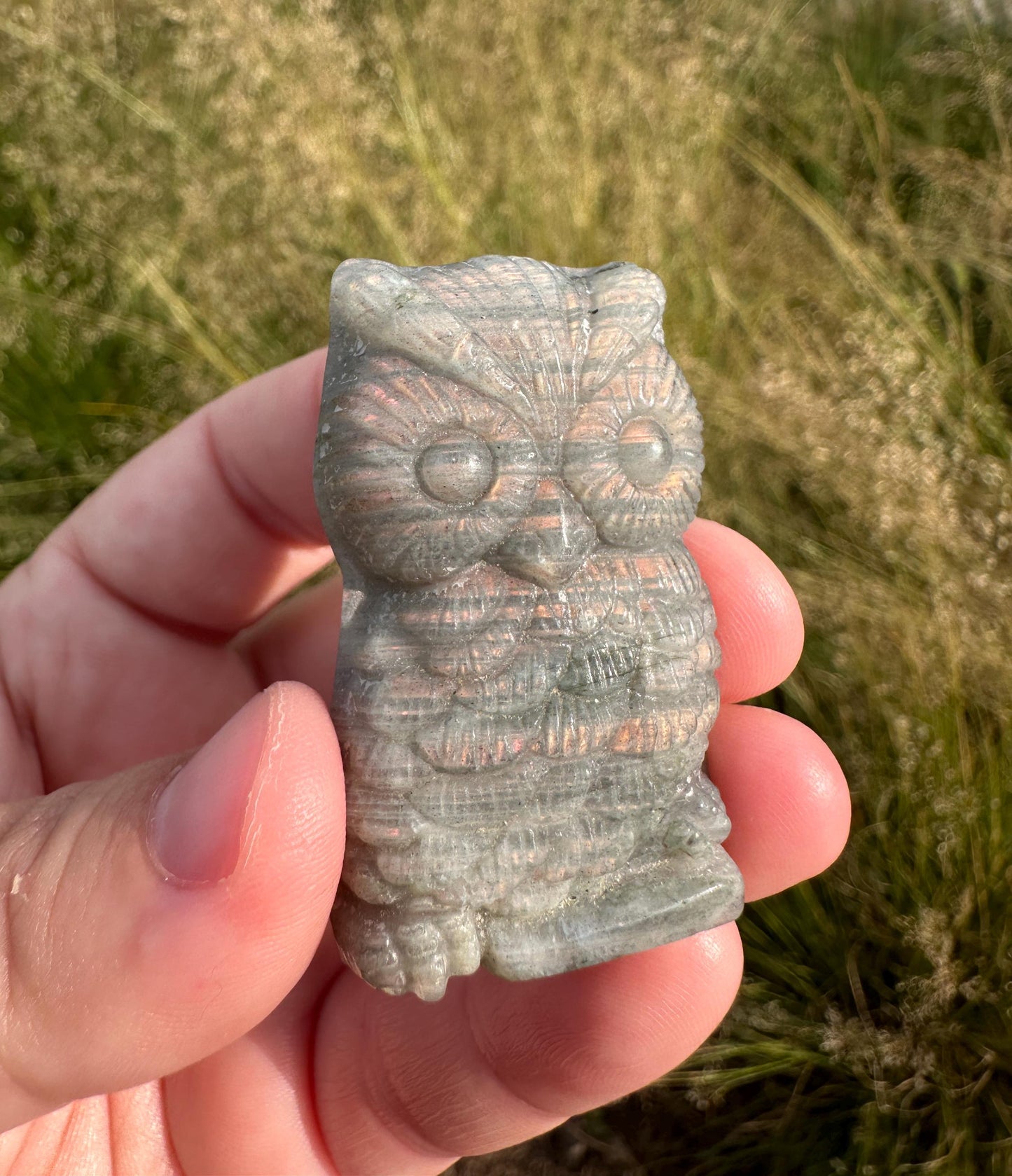 Flashy Labradorite Owl Carving | Animal Carvings