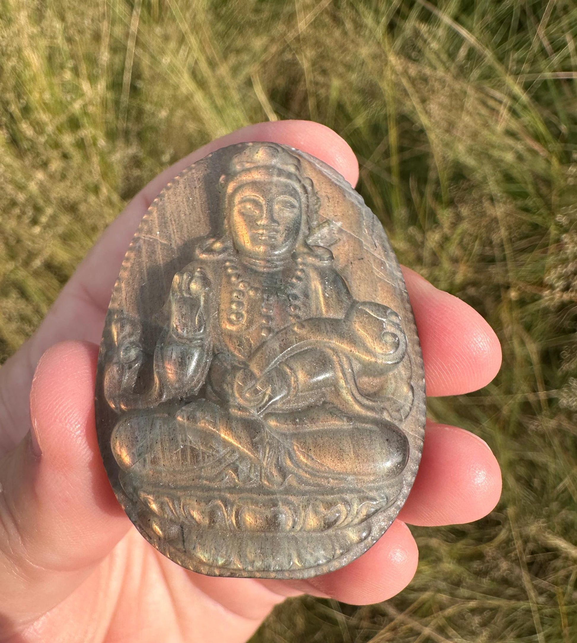 Flashy Labradorite Kwan Yin Carving | Guan Yin Goddess