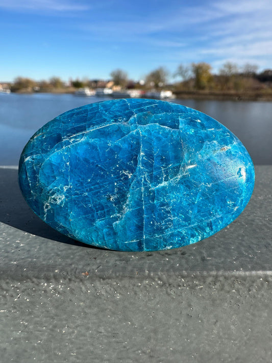 High Quality Natural Blue Apatite Palm Stone