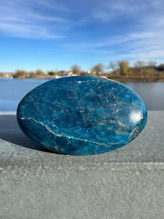 High Quality Natural Blue Apatite Palm Stone