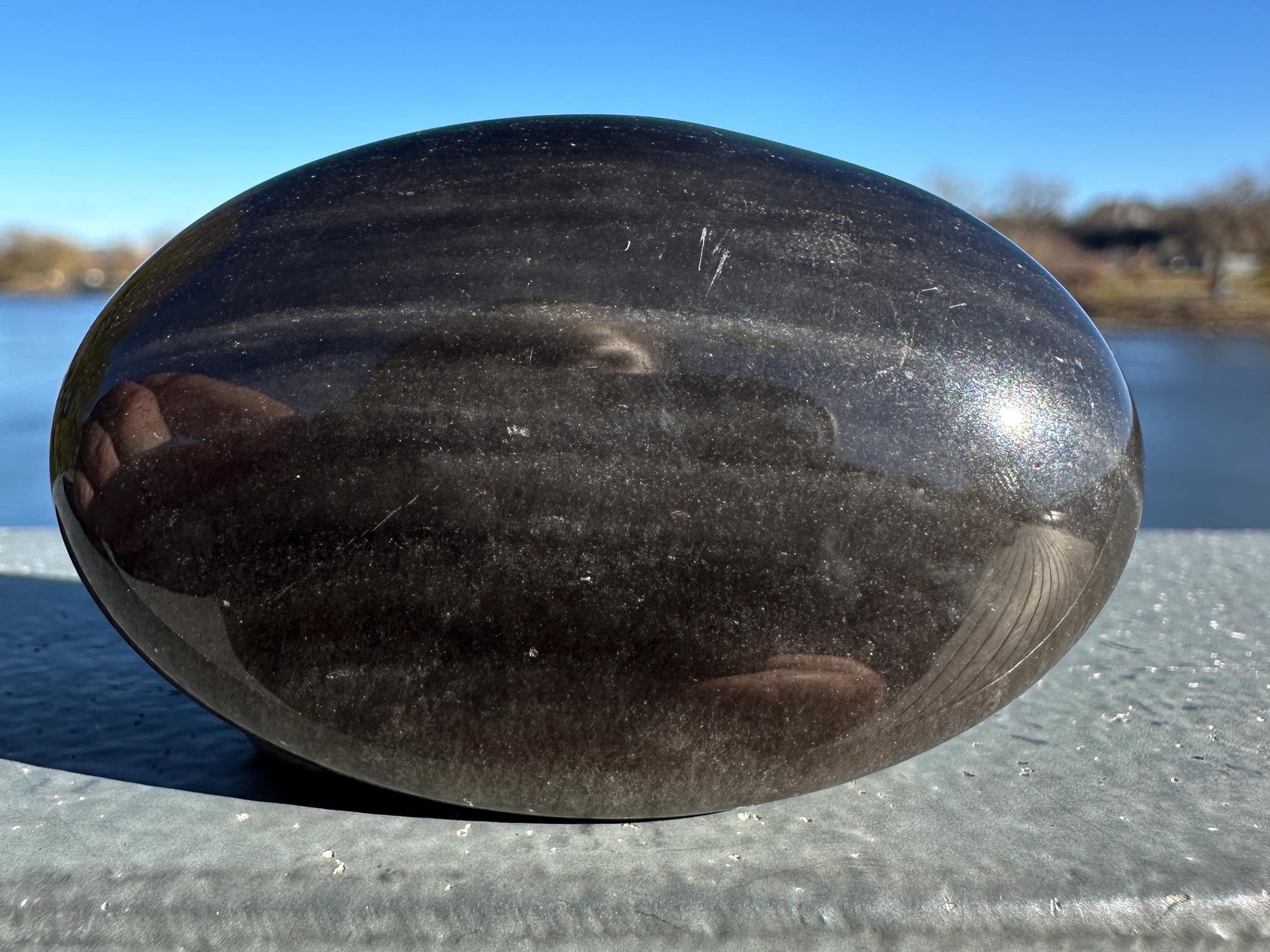 Silver Sheen Obsidian Palm Stone from Mexico