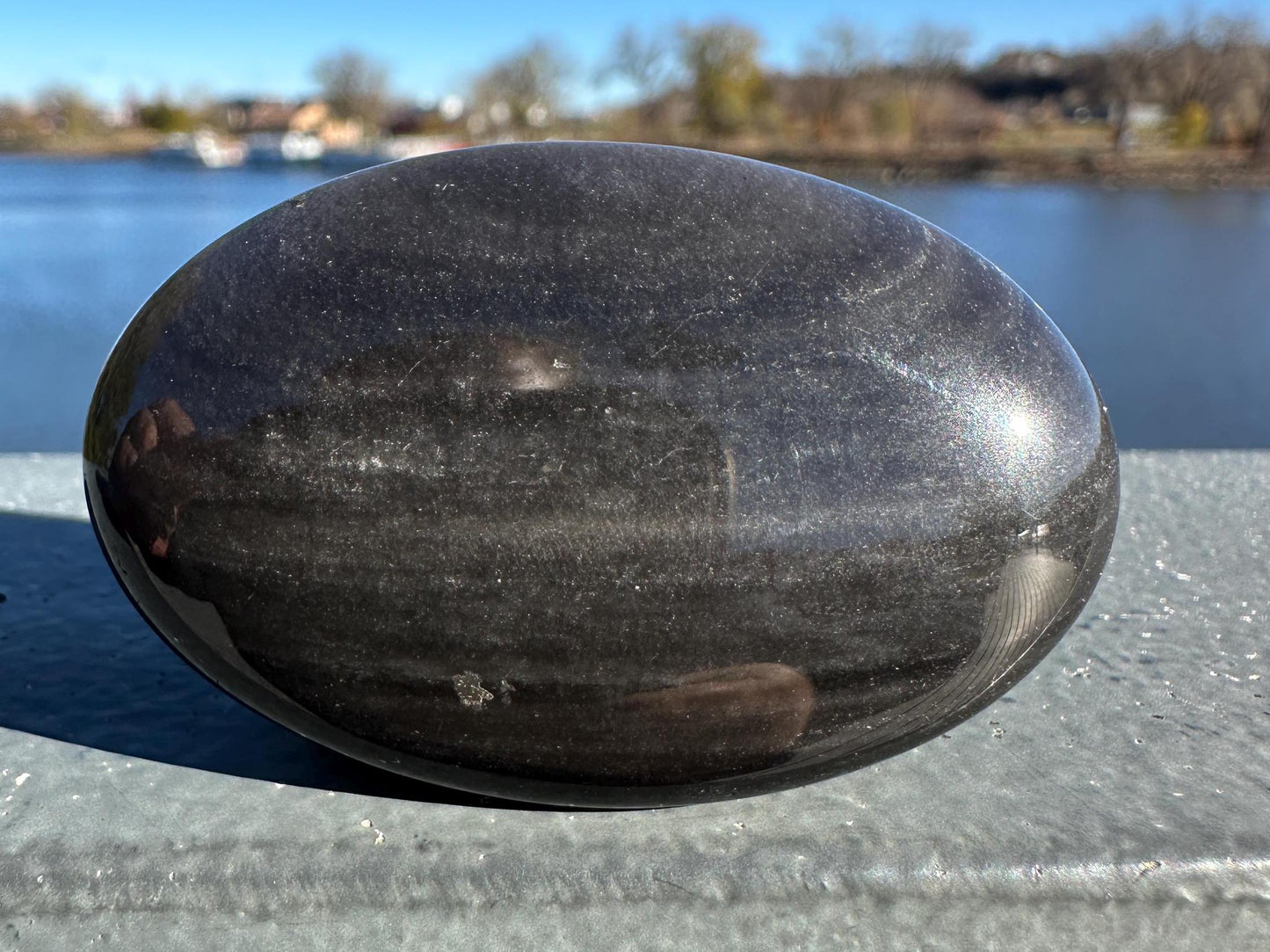 Silver Sheen Obsidian Palm Stone from Mexico