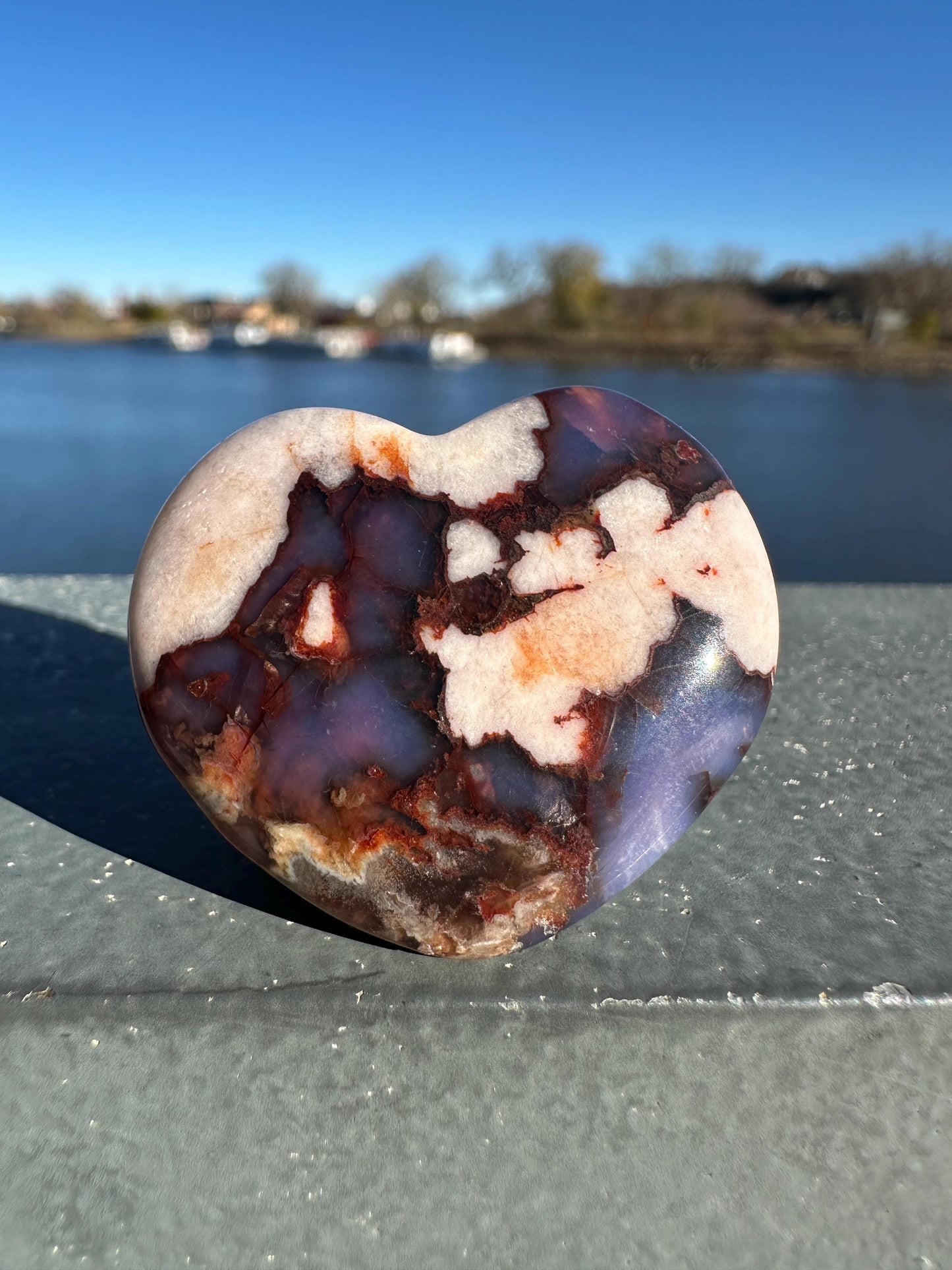 Gorgeous Blue Flower Agate Heart Carving