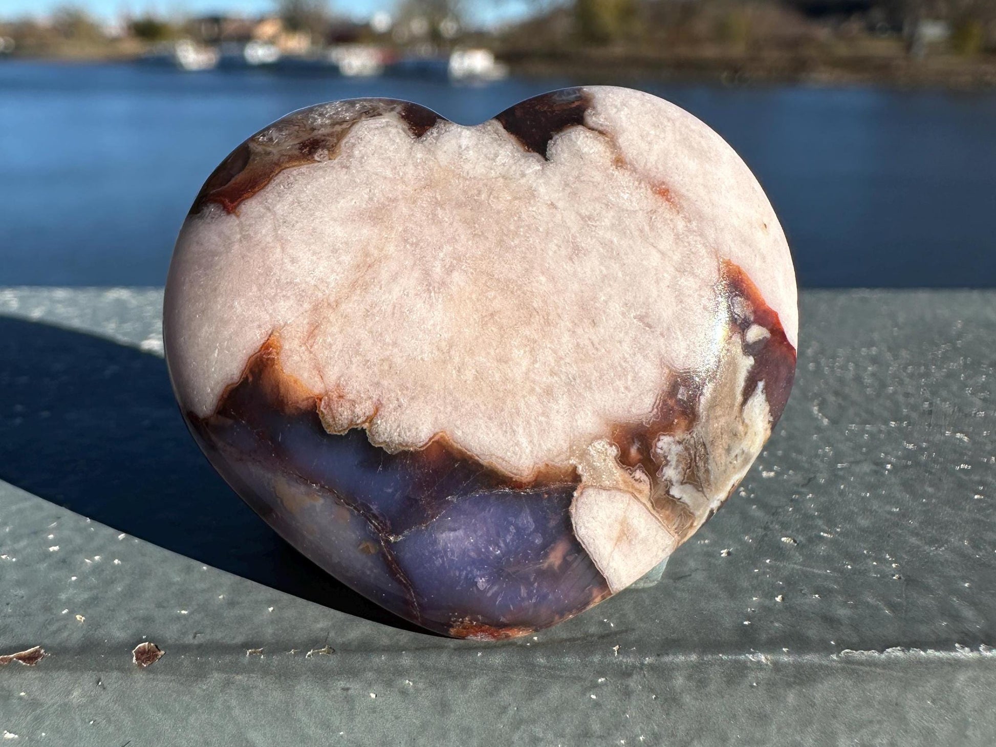 Gorgeous Blue Flower Agate Heart Carving