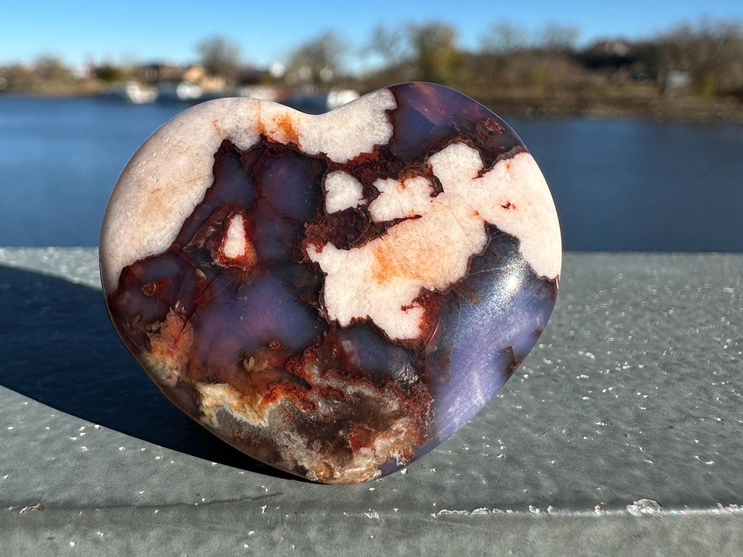 Gorgeous Blue Flower Agate Heart Carving