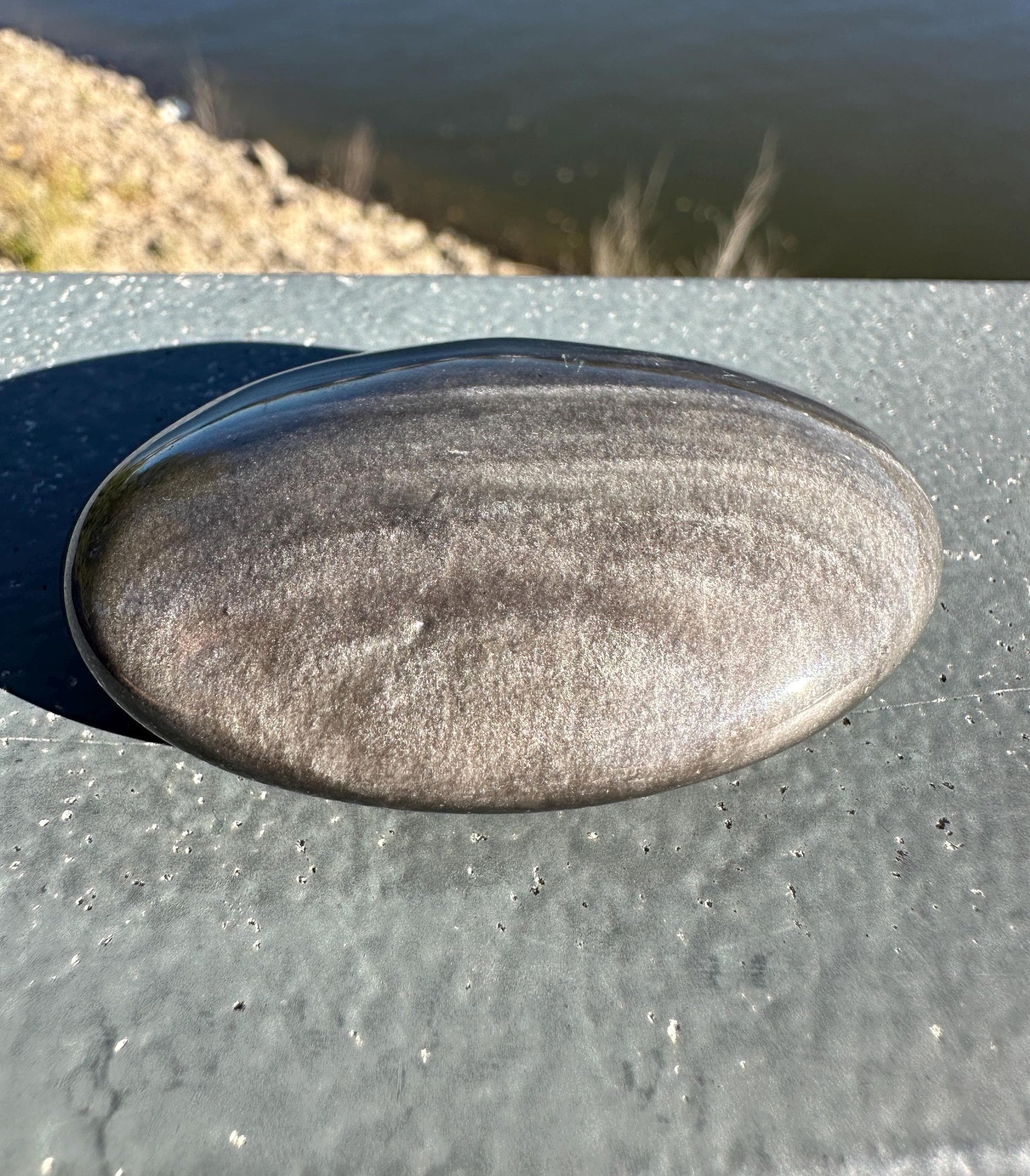 Silver Sheen Obsidian Palm Stone from Mexico