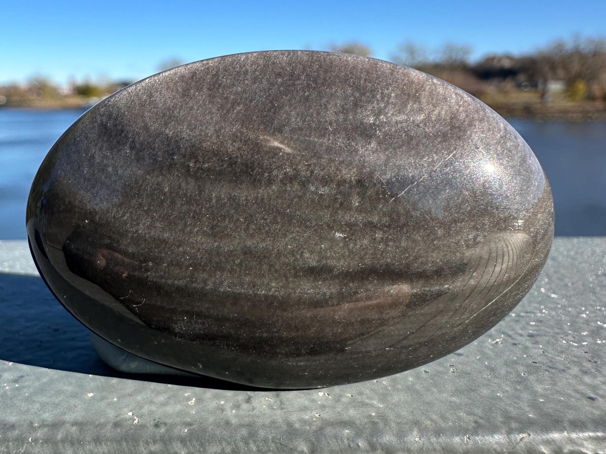 Silver Sheen Obsidian Palm Stone from Mexico