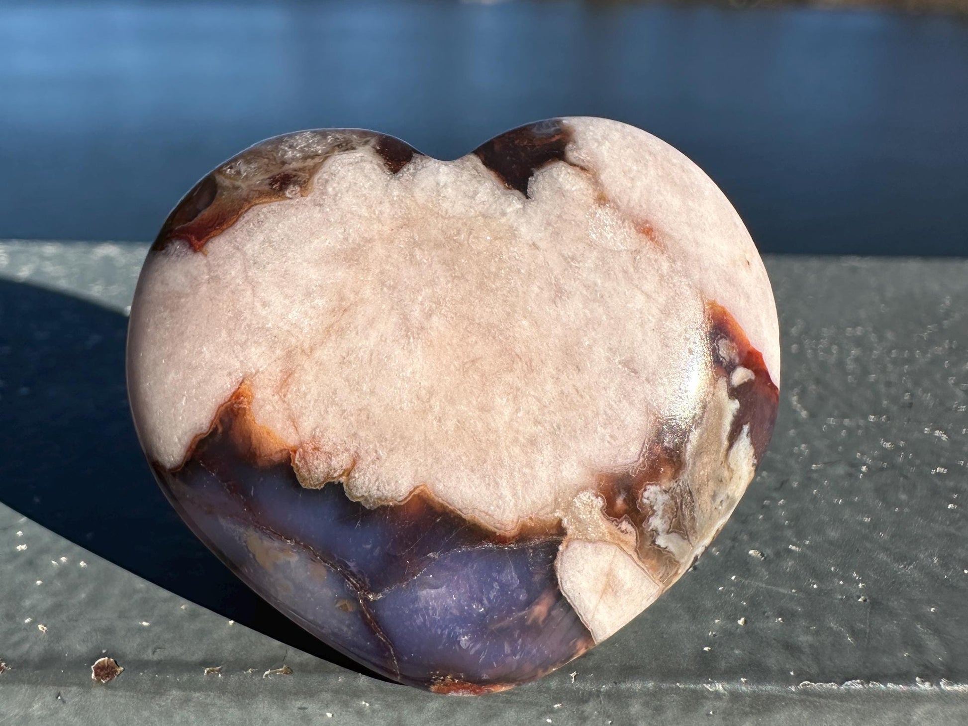 Gorgeous Blue Flower Agate Heart Carving