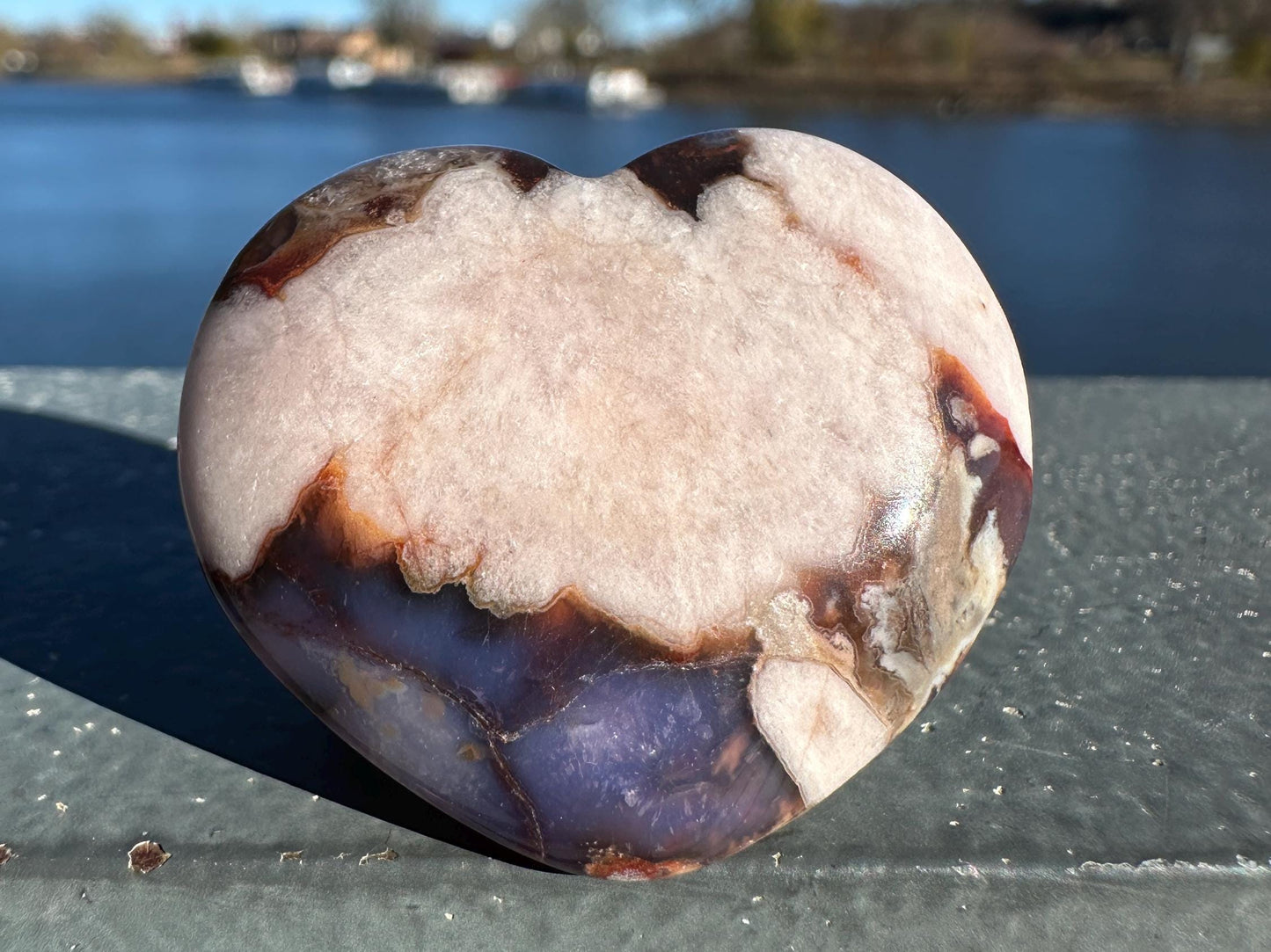 Gorgeous Blue Flower Agate Heart Carving