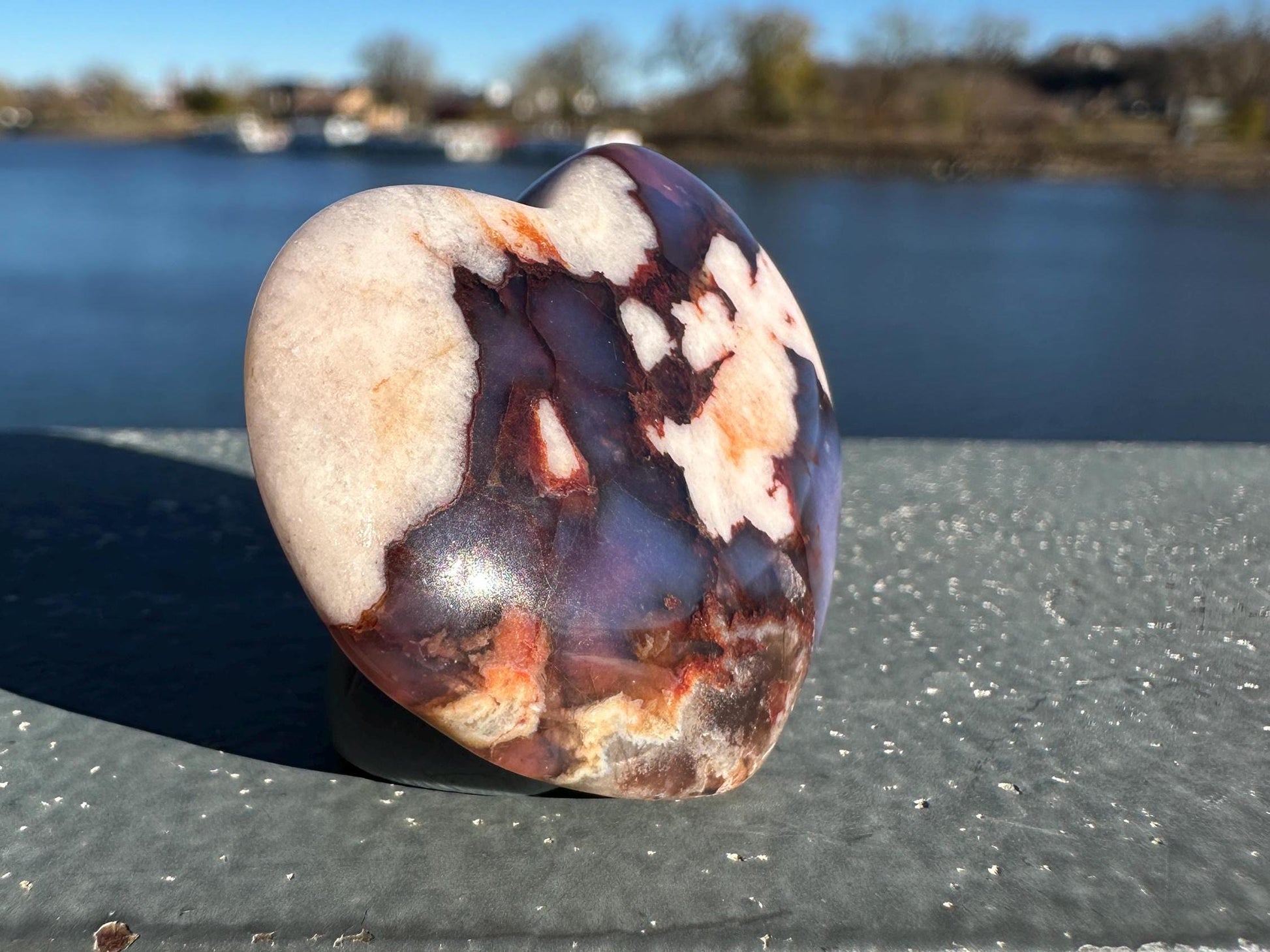 Gorgeous Blue Flower Agate Heart Carving