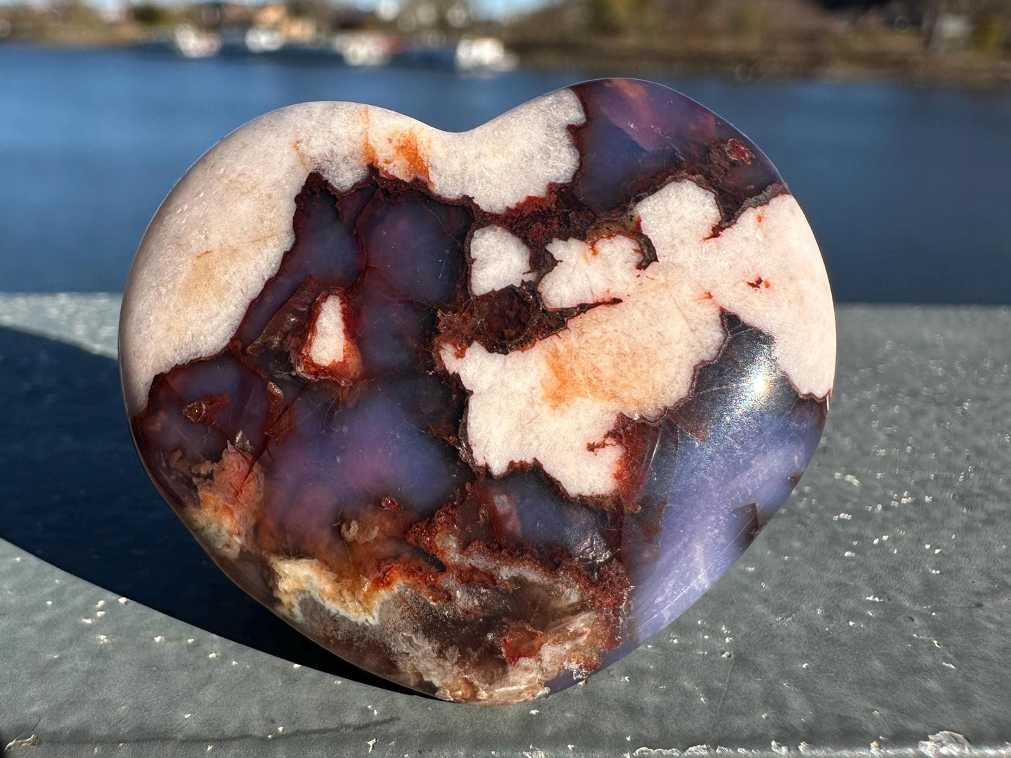 Gorgeous Blue Flower Agate Heart Carving