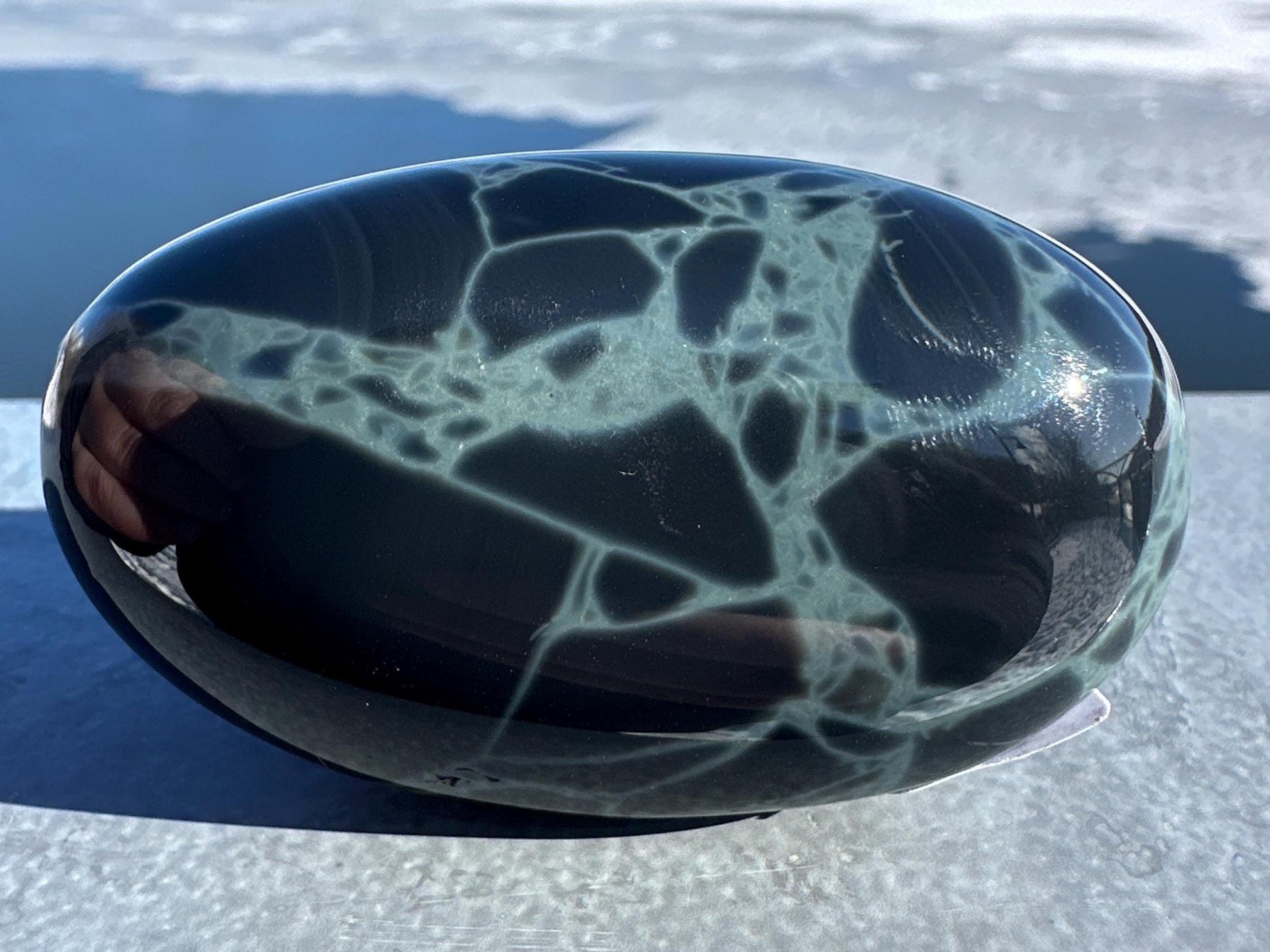 Spider Web Obsidian Palm Stone from Mexico
