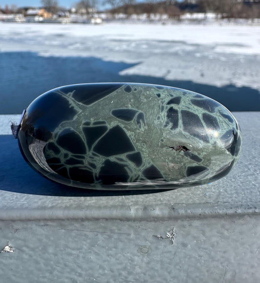 Spider Web Obsidian Palm Stone from Mexico
