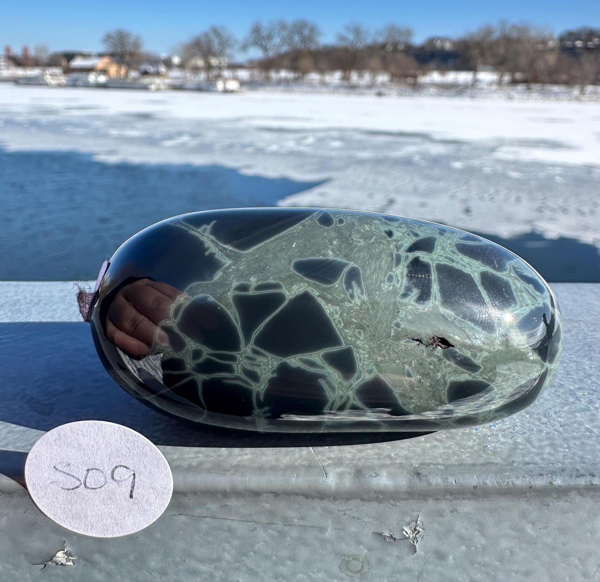 Spider Web Obsidian Palm Stone from Mexico